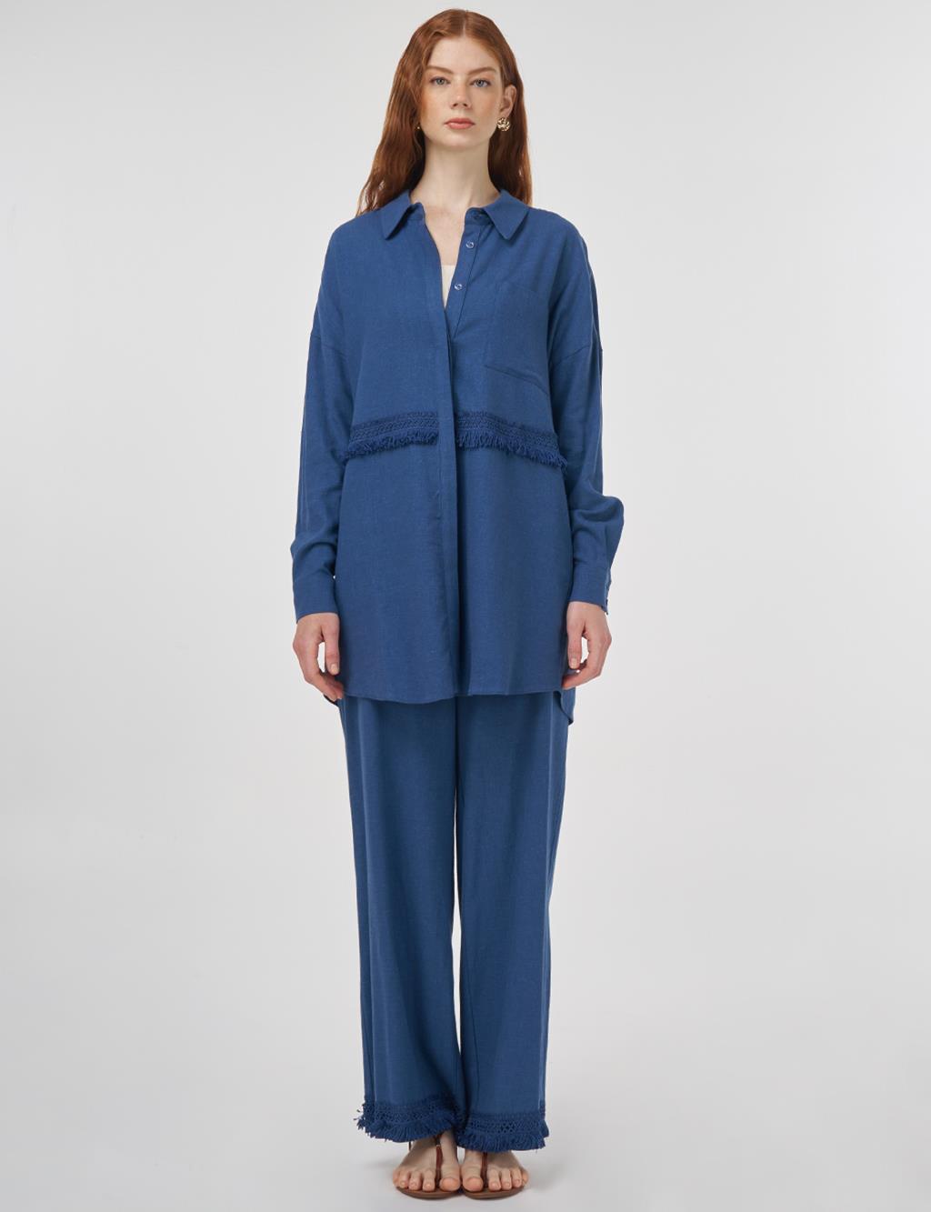Lace-Trimmed Linen-Viscose Two-Piece Set Indigo 