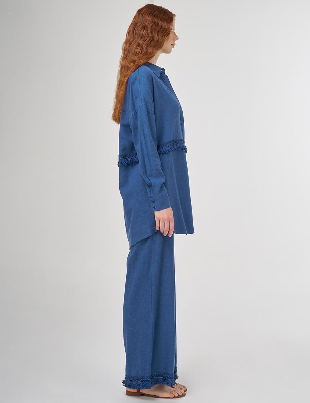 Lace-Trimmed Linen-Viscose Two-Piece Set Indigo 