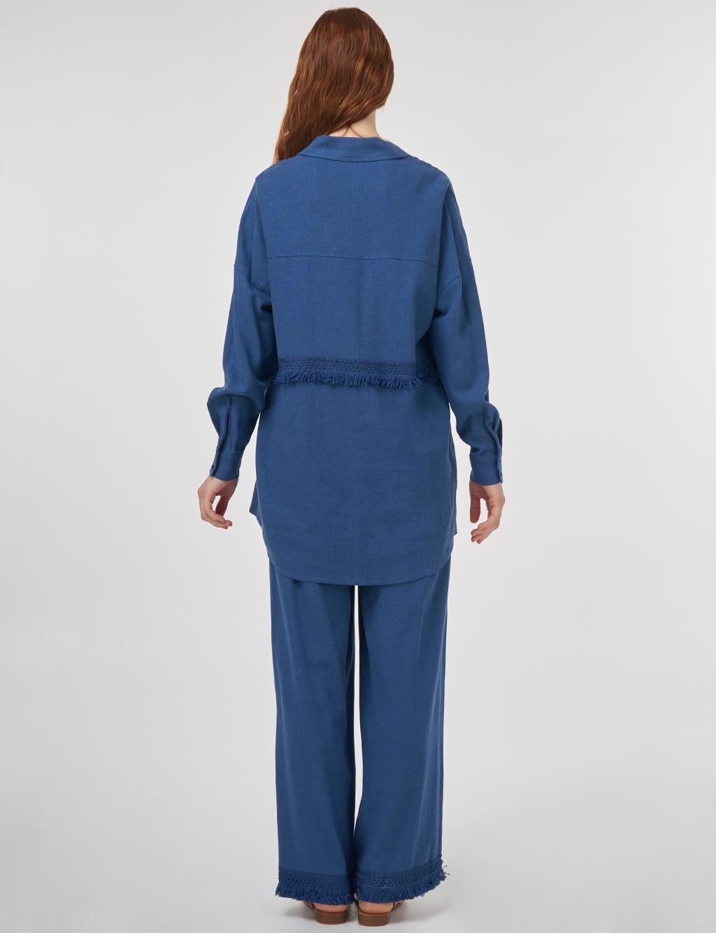 Lace-Trimmed Linen-Viscose Two-Piece Set Indigo 