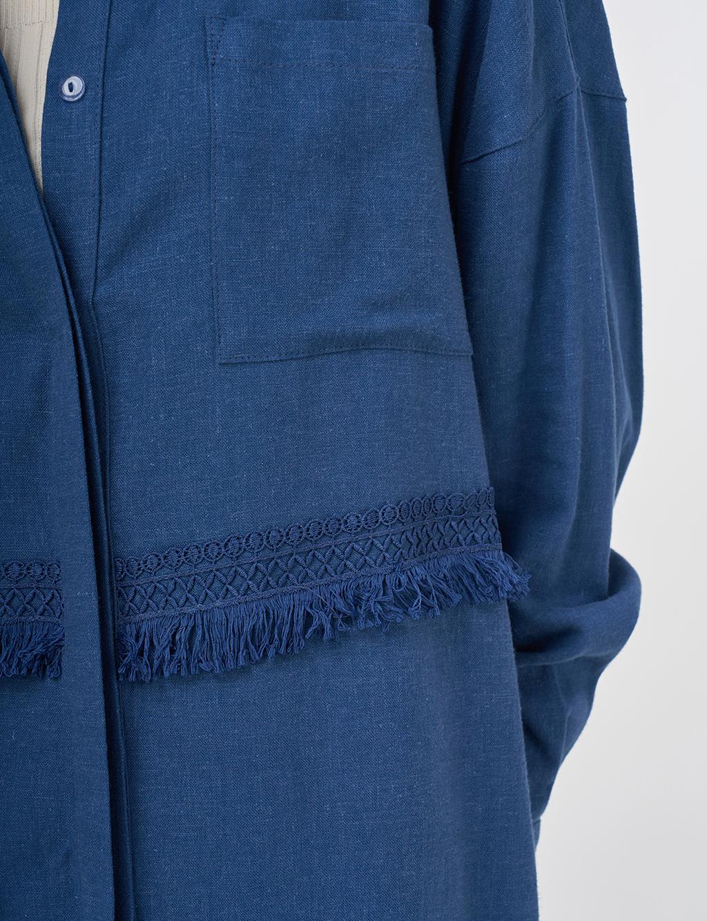 Lace-Trimmed Linen-Viscose Two-Piece Set Indigo 