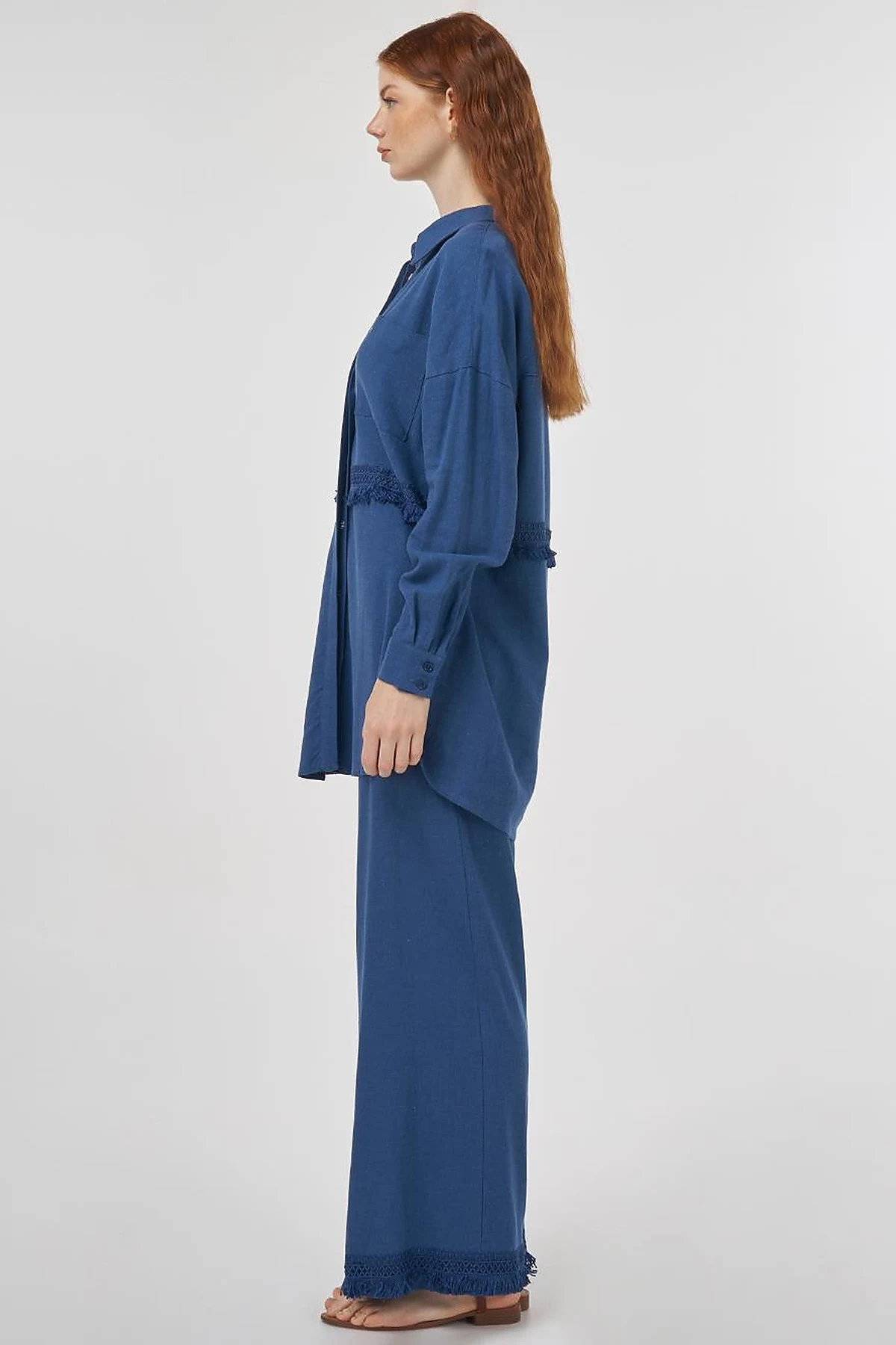 Lace-Trimmed Linen-Viscose Two-Piece Set Indigo 