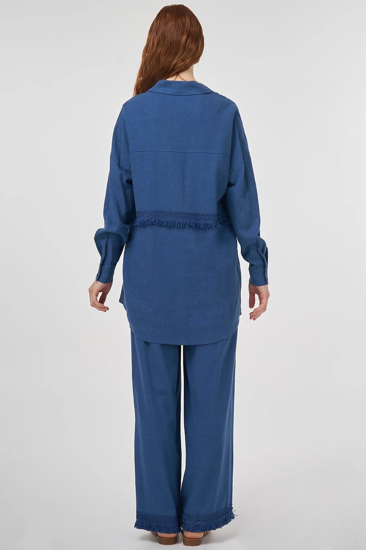 Lace-Trimmed Linen-Viscose Two-Piece Set Indigo 
