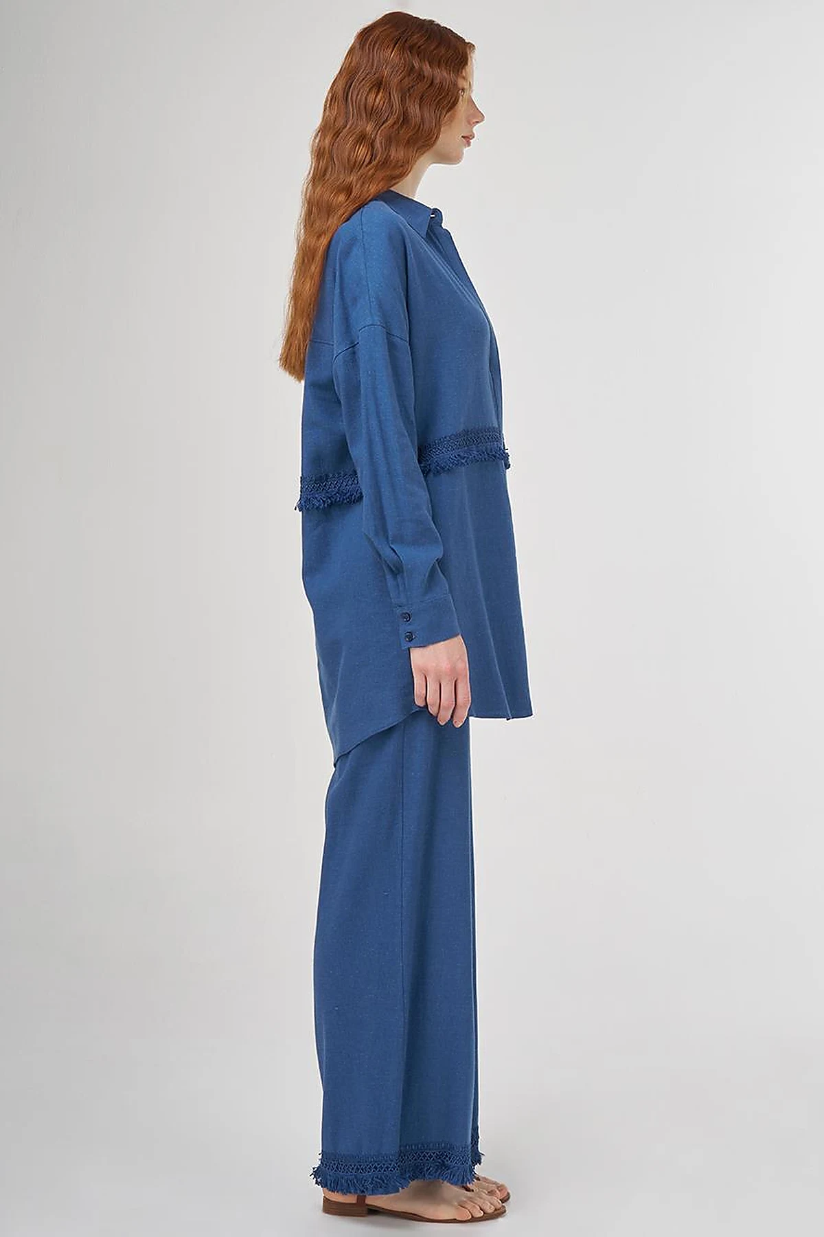 Lace-Trimmed Linen-Viscose Two-Piece Set Indigo 