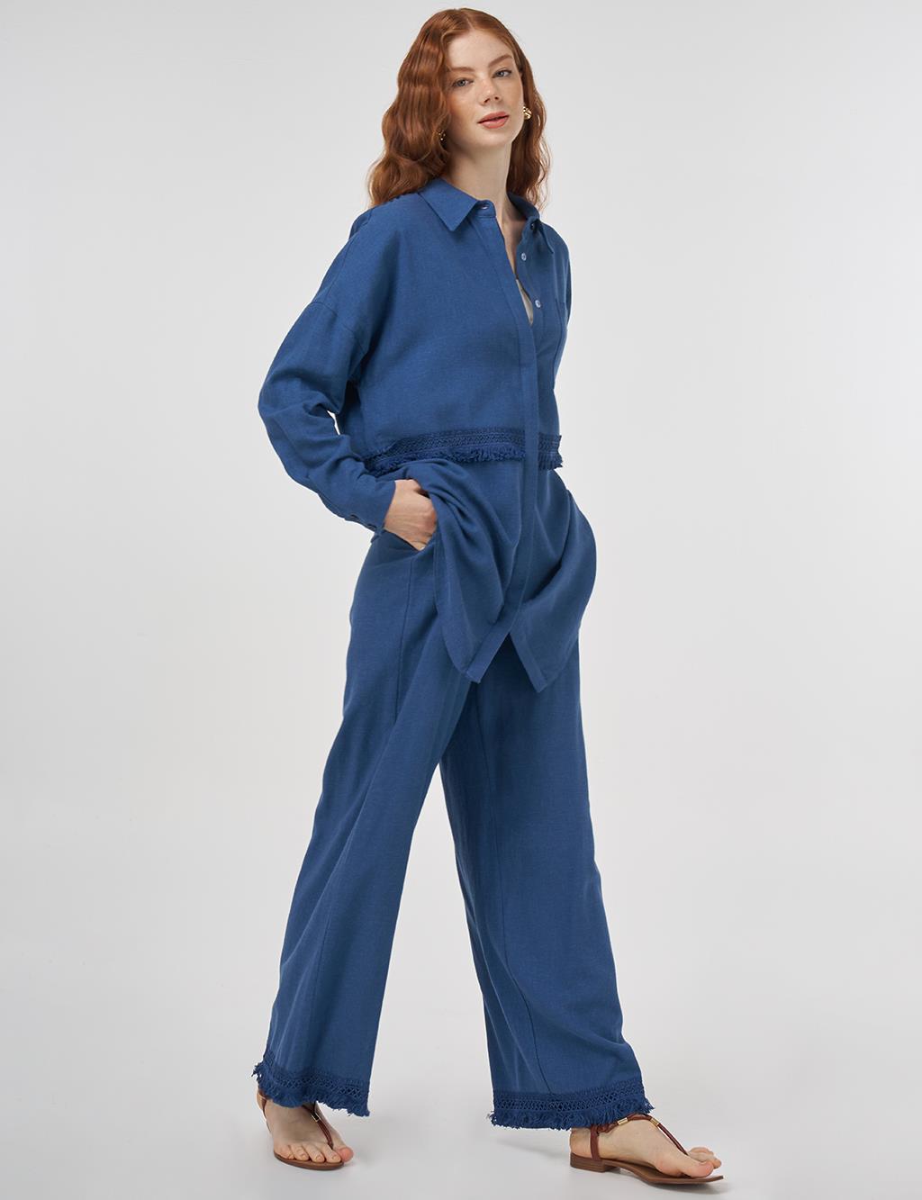 Lace-Trimmed Linen-Viscose Two-Piece Set Indigo 