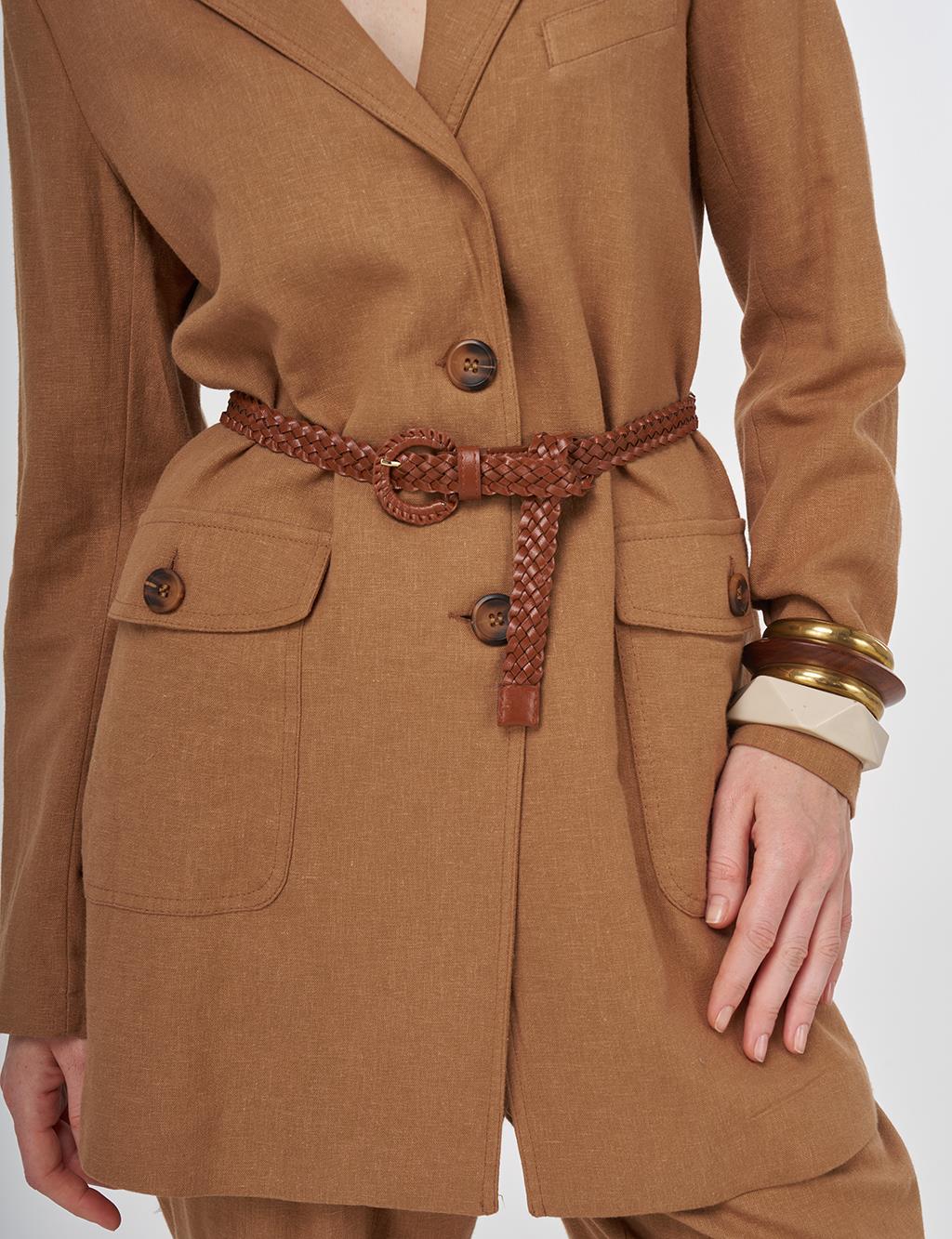 Pocket Detailed Linen-Viscose Two-Piece Set Camel
