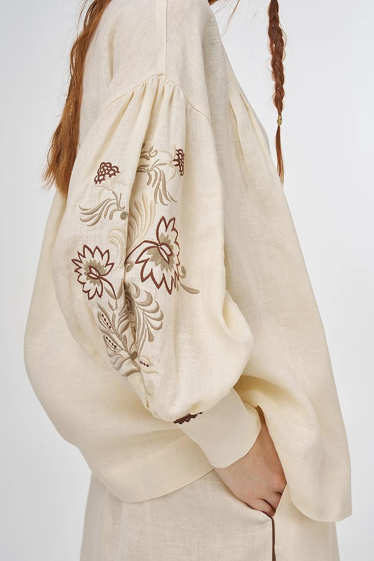 100% Linen Embroidered Two-Piece Set Cream