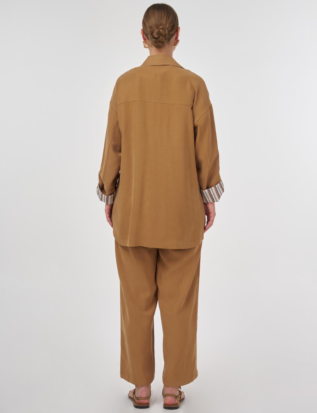 Düğme Detaylı Rayon İkili Takım Tütün