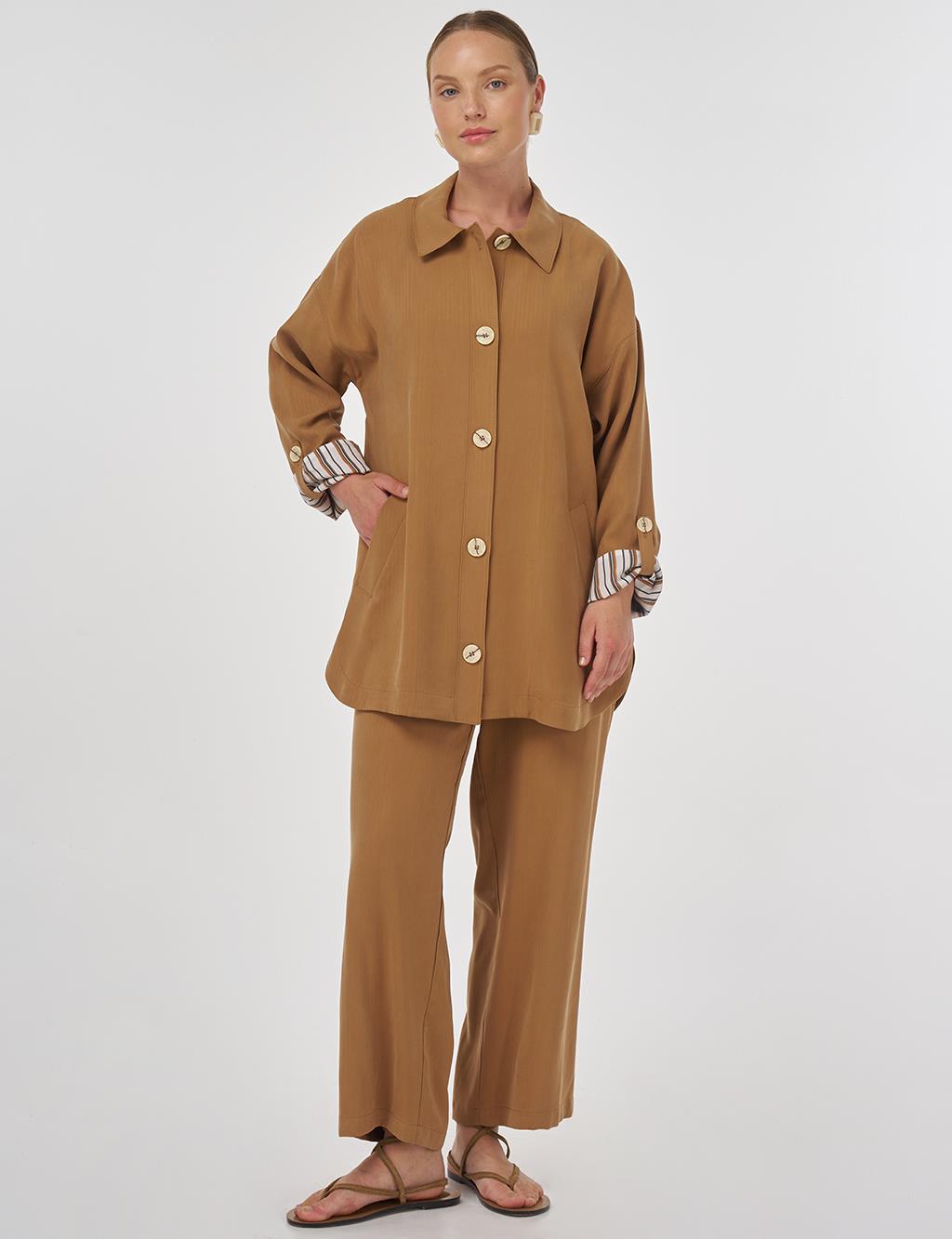 Düğme Detaylı Rayon İkili Takım Tütün