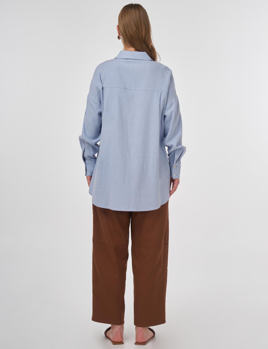 Linen-Blend Embroidered Tunic in Crown Blue