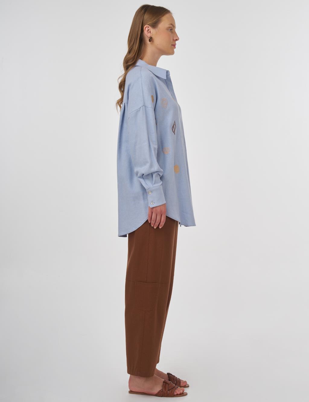 Linen-Blend Embroidered Tunic in Crown Blue