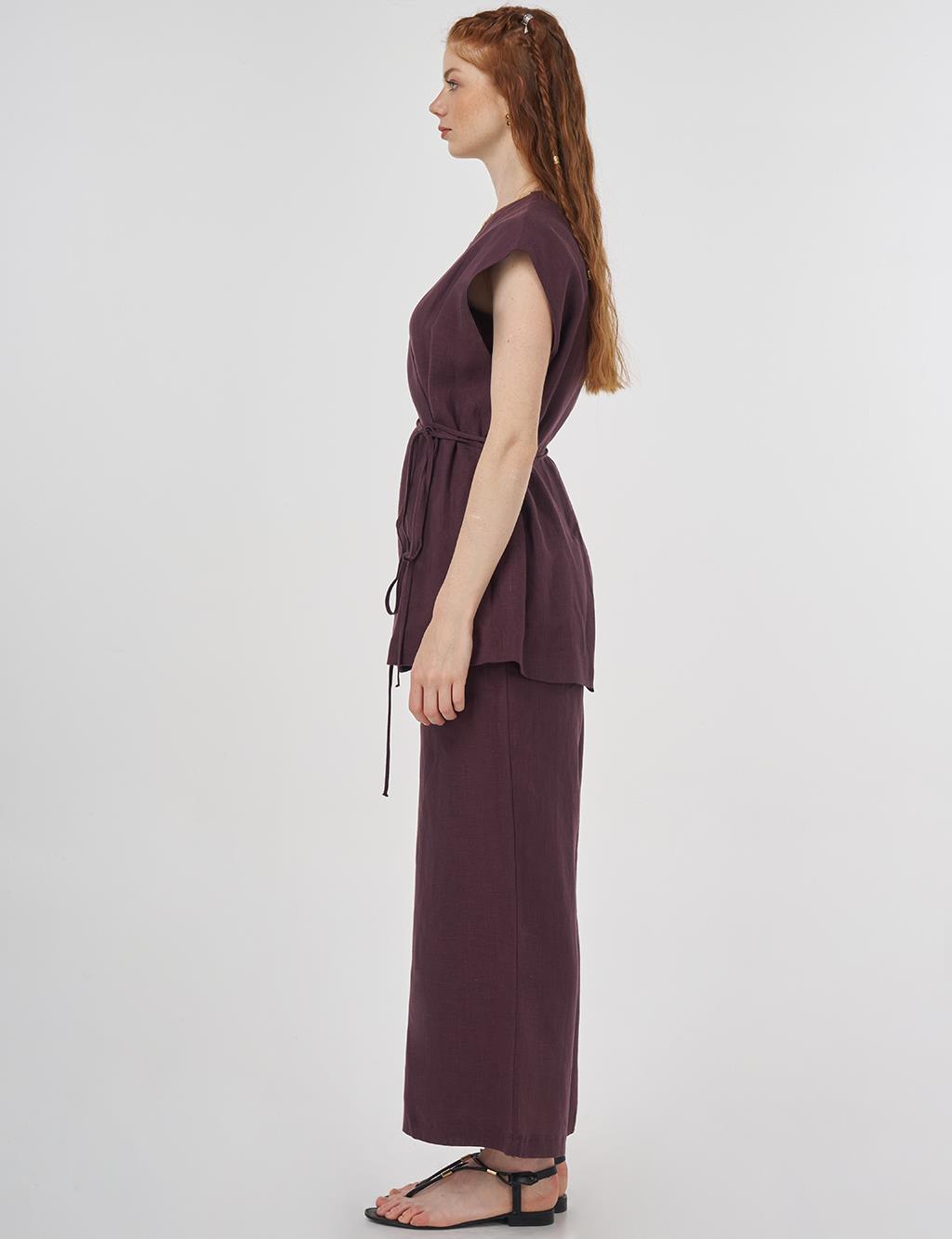 100% Linen Set with Vest Burgundy