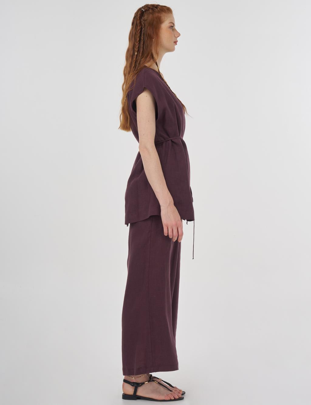 100% Linen Set with Vest Burgundy