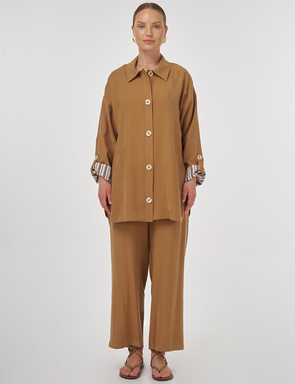 Düğme Detaylı Rayon İkili Takım Tütün