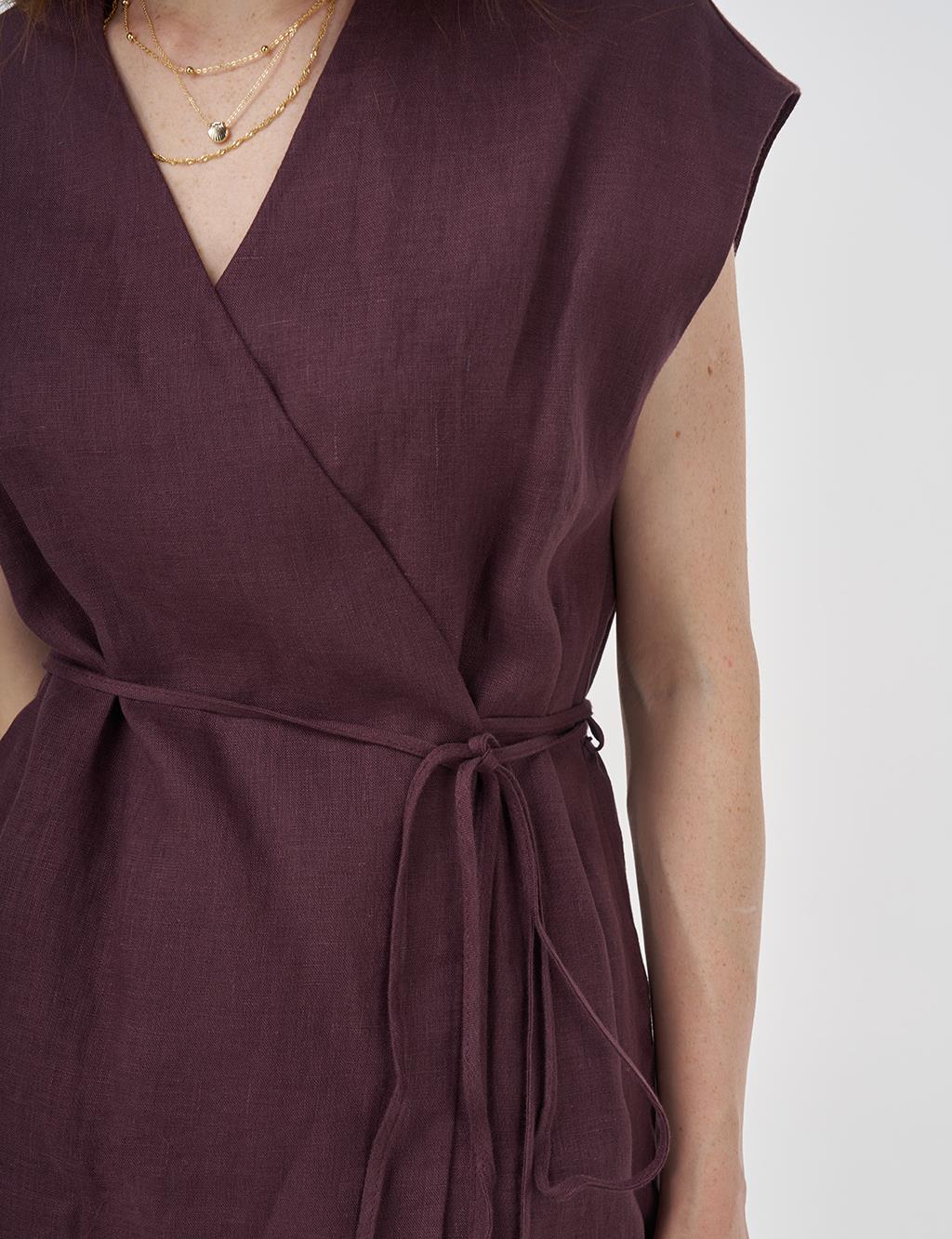 100% Linen Set with Vest Burgundy