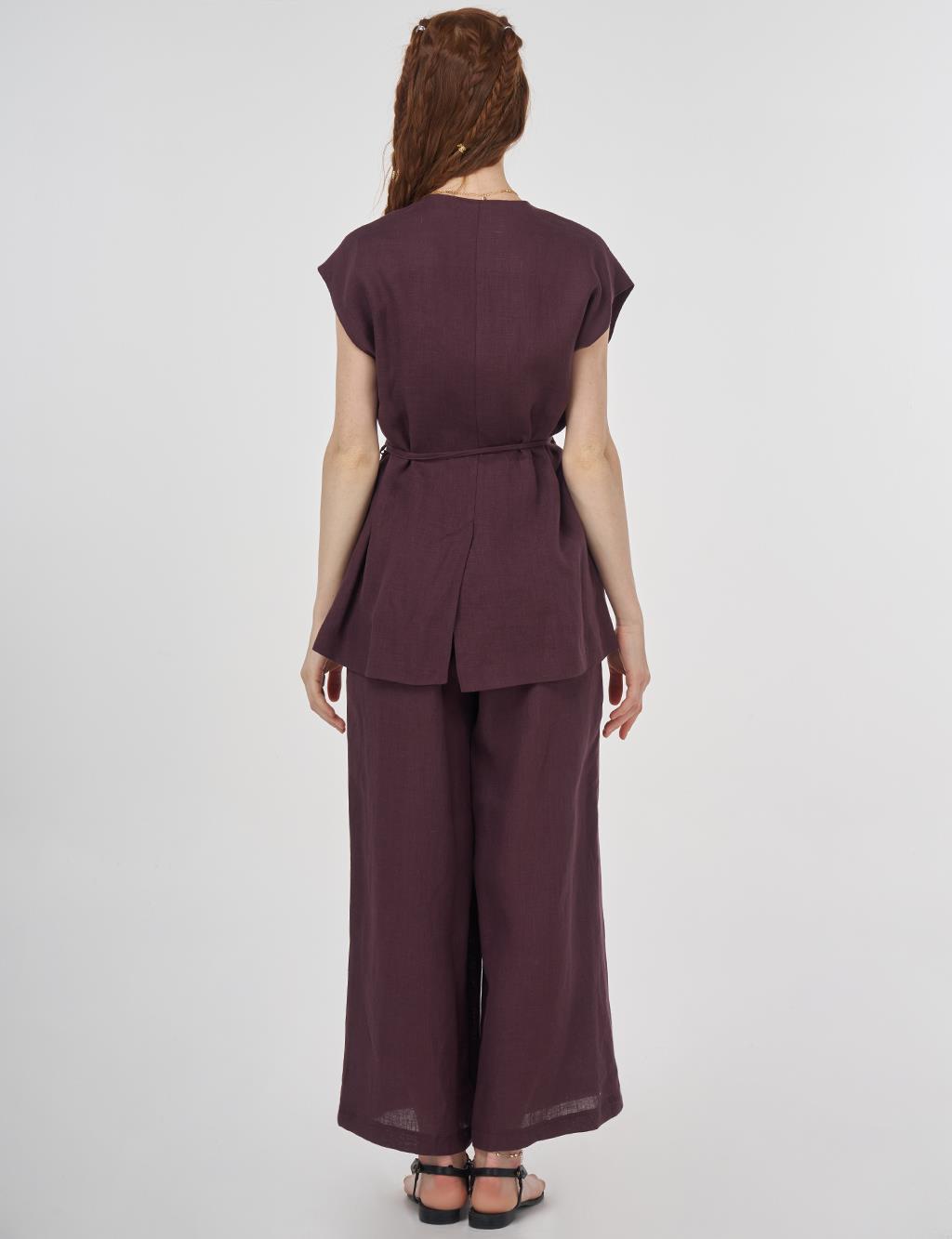 100% Linen Set with Vest Burgundy