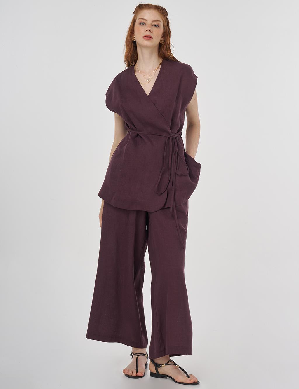 100% Linen Set with Vest Burgundy