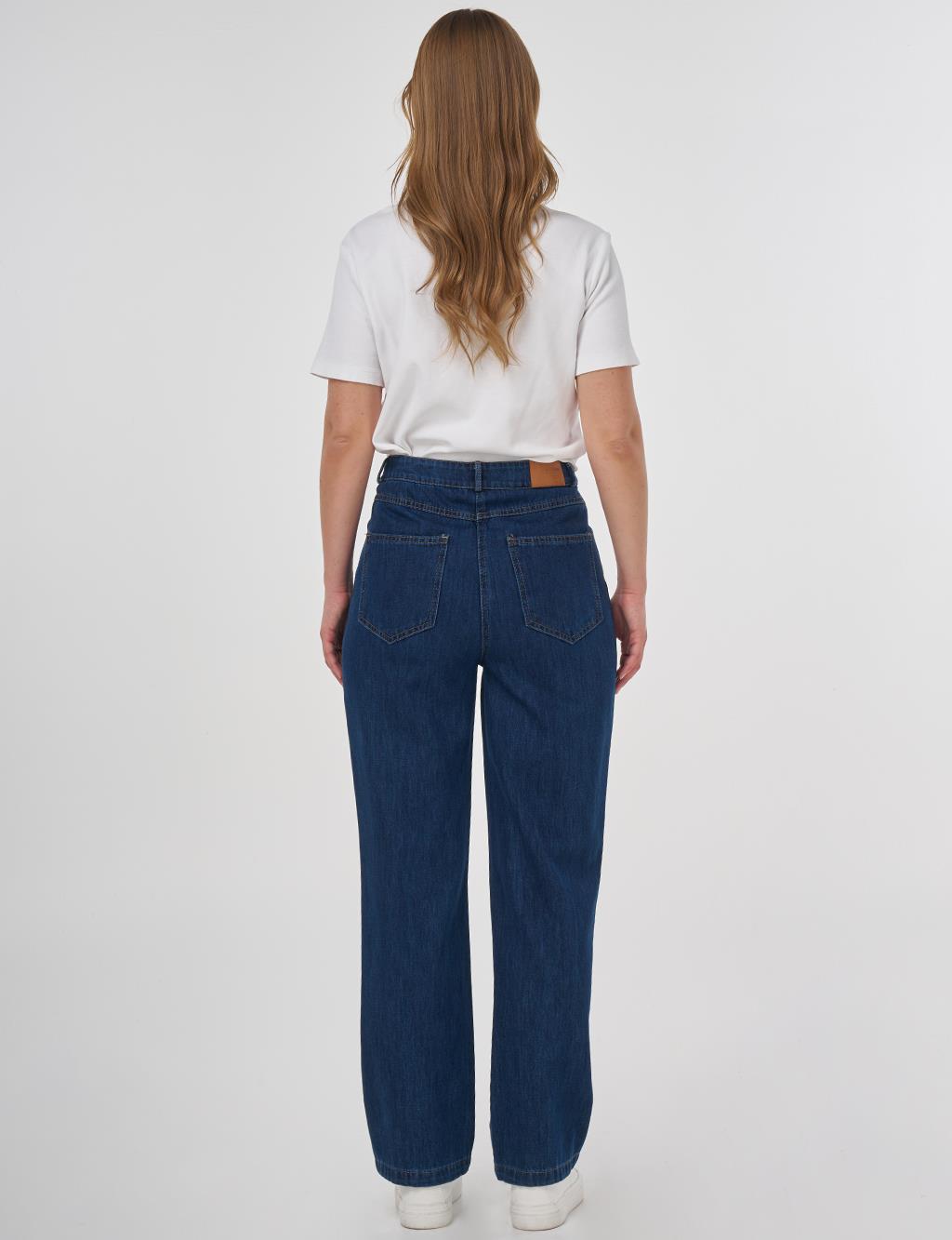 Wide Leg Denim Pantolon Lacivert
