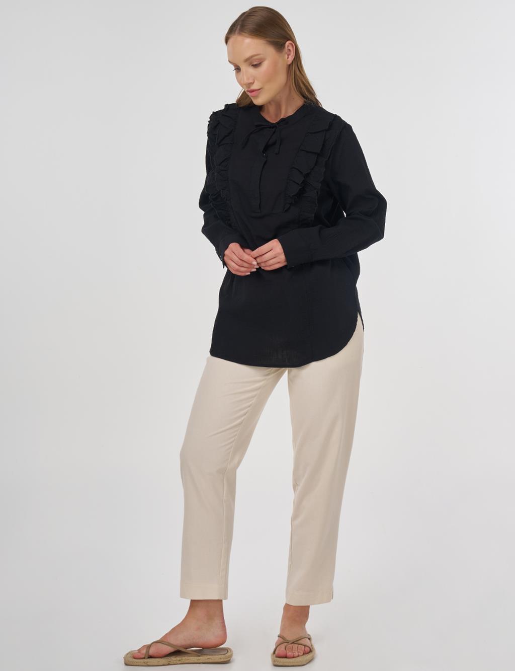 Ruffled Detail Cotton Tunic Poppy Black