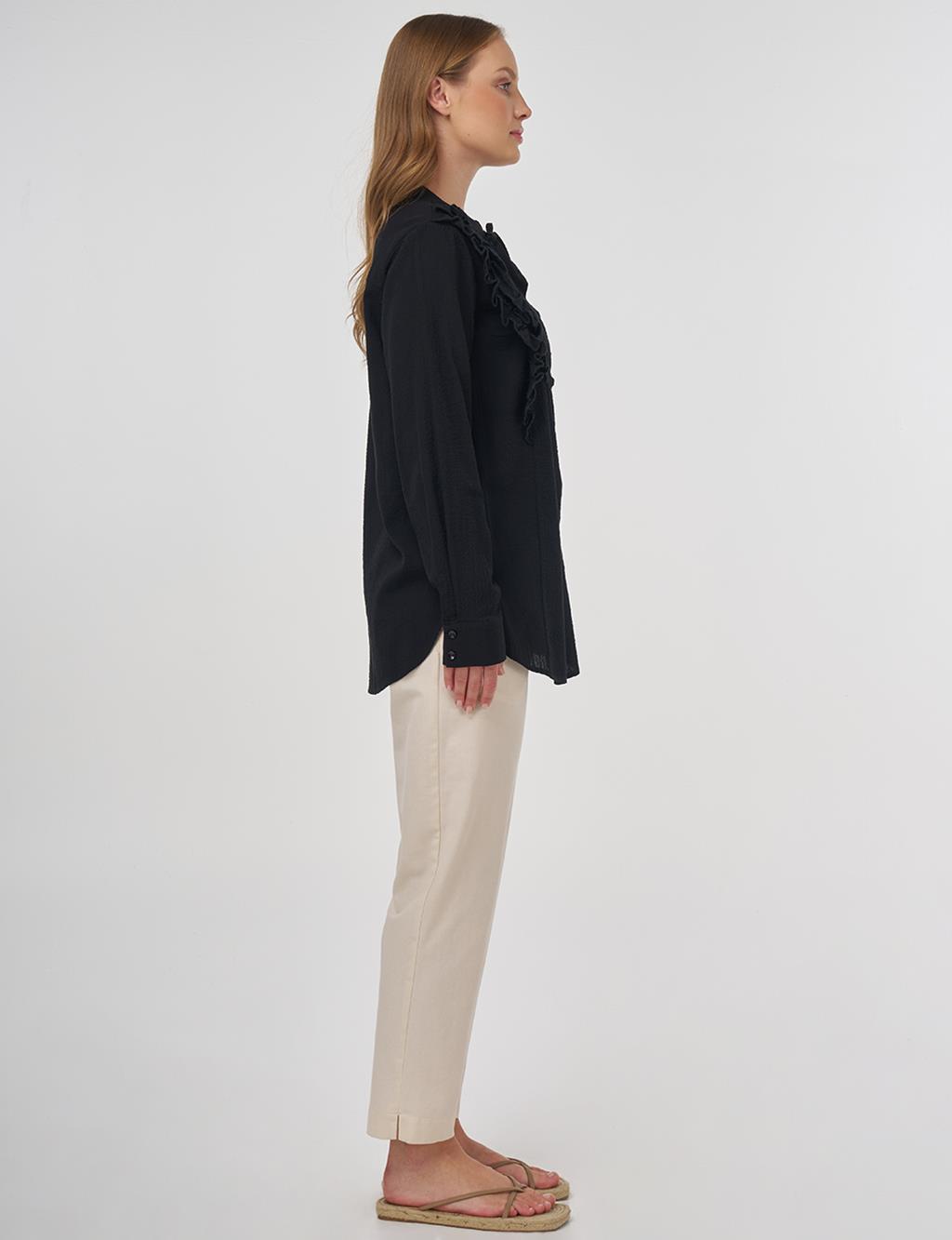 Ruffled Detail Cotton Tunic Poppy Black