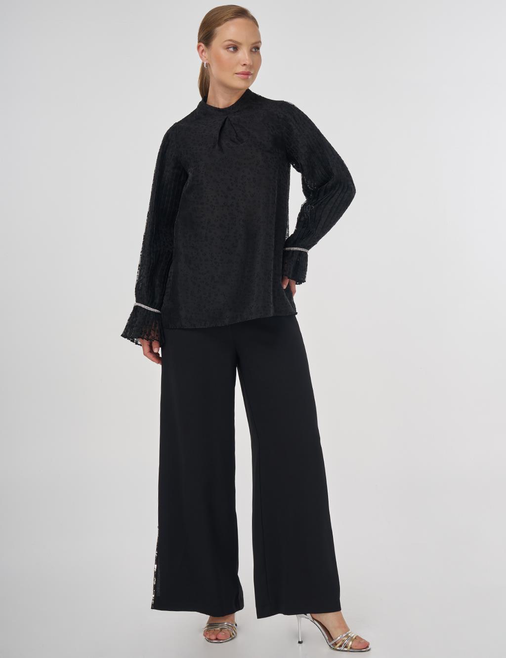 Stone-Embellished Elegant Blouse Black