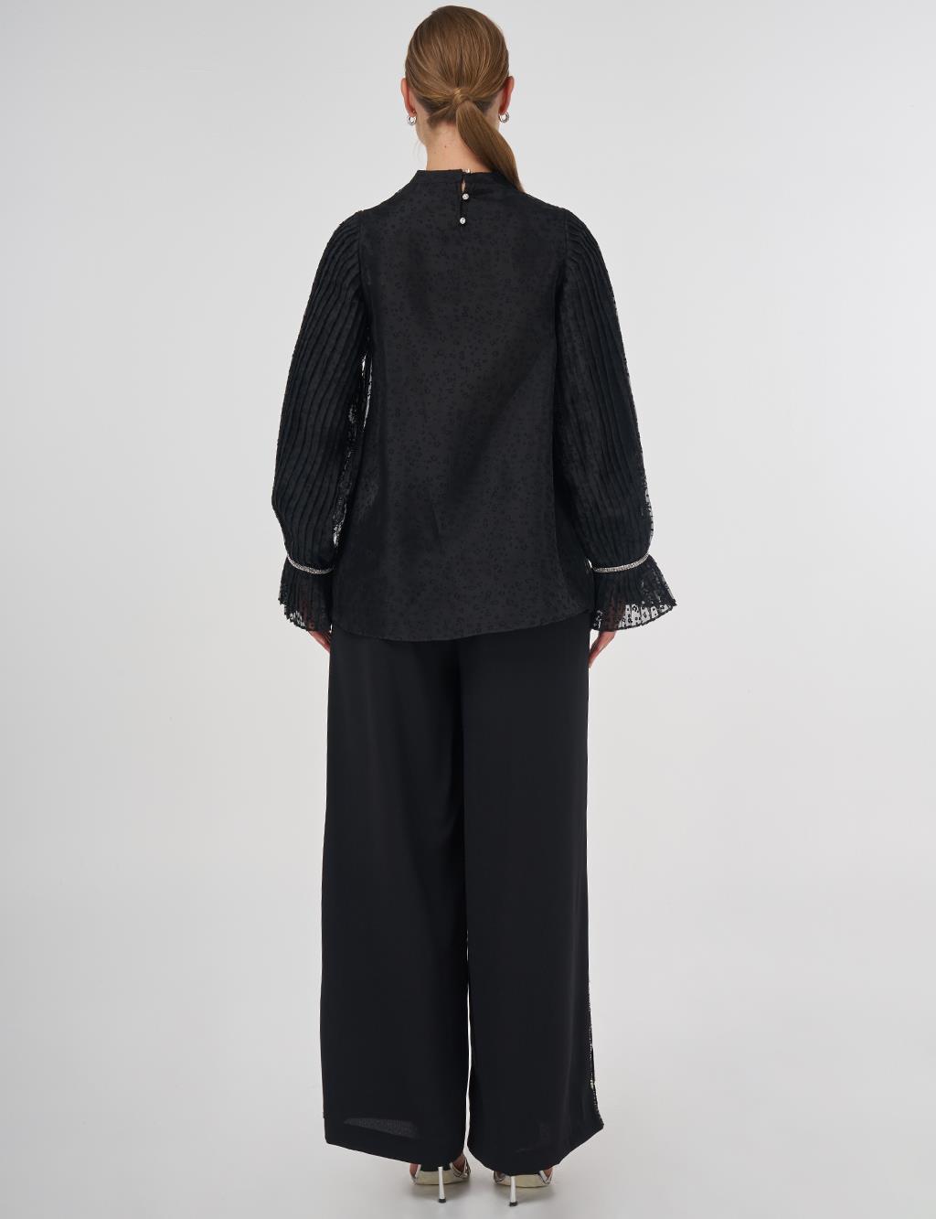 Stone-Embellished Elegant Blouse Black