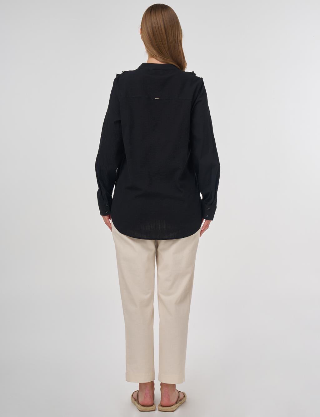 Ruffled Detail Cotton Tunic Poppy Black