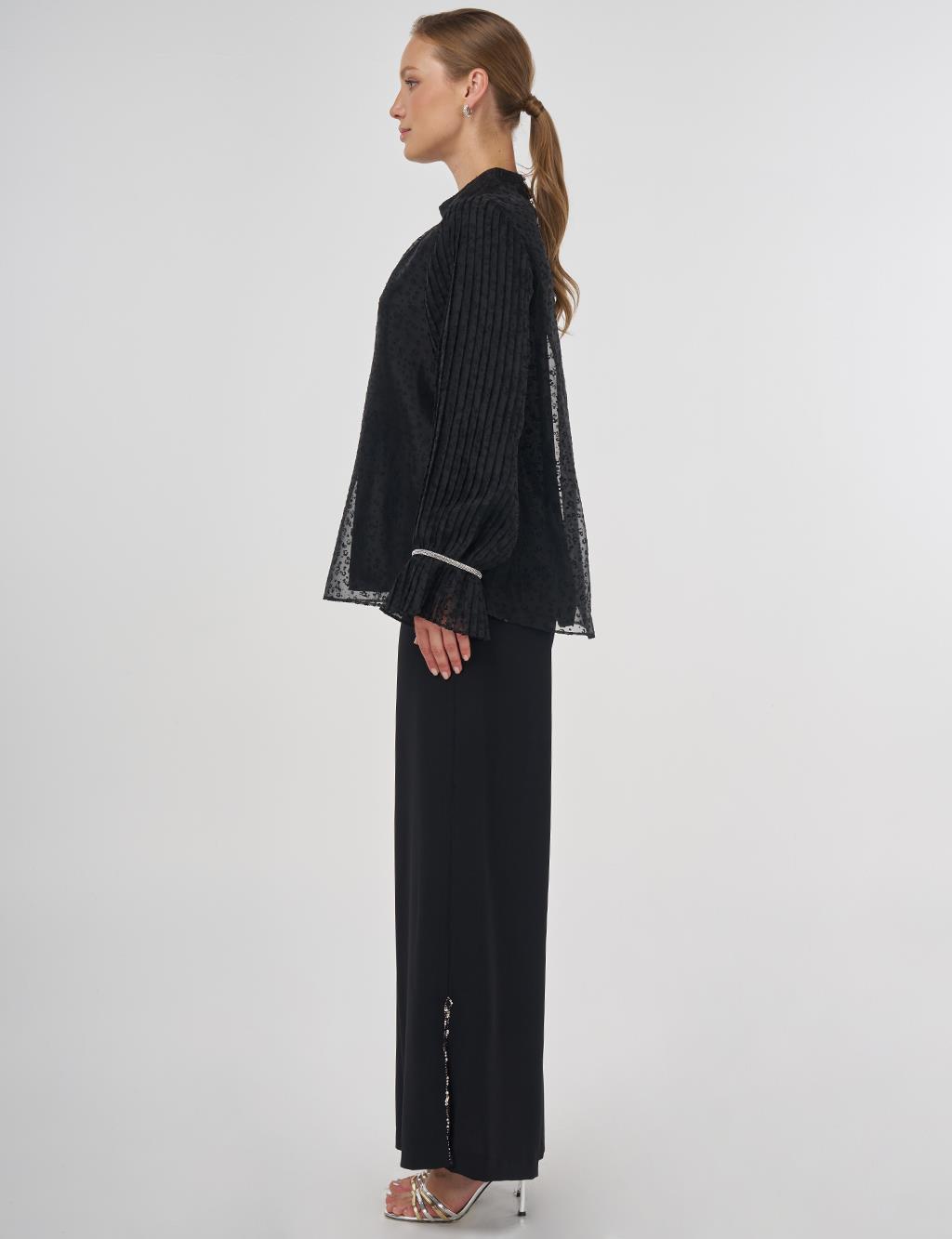 Stone-Embellished Elegant Blouse Black