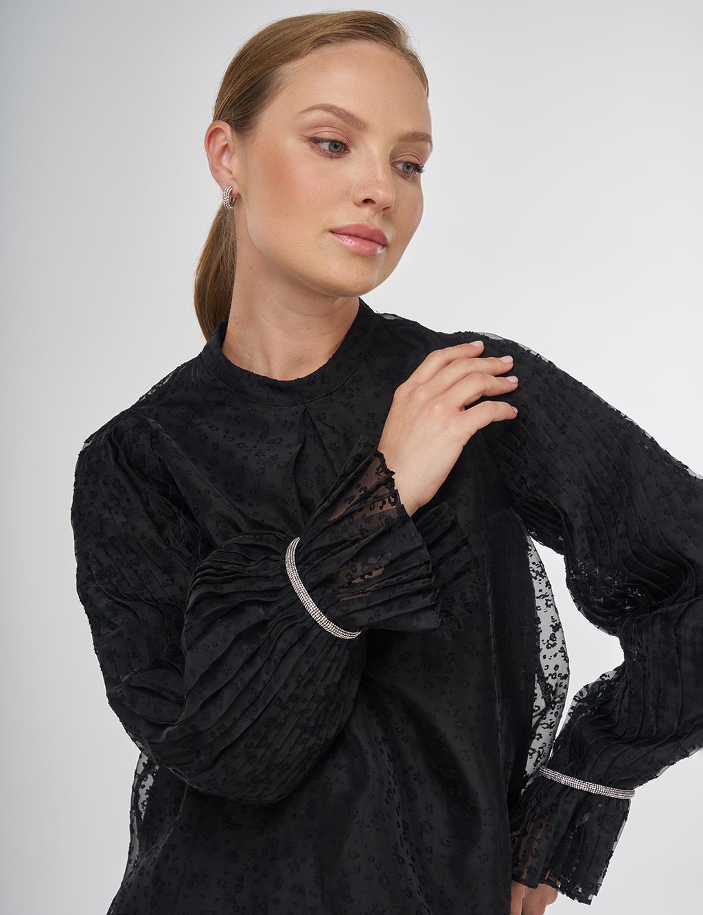 Stone-Embellished Elegant Blouse Black