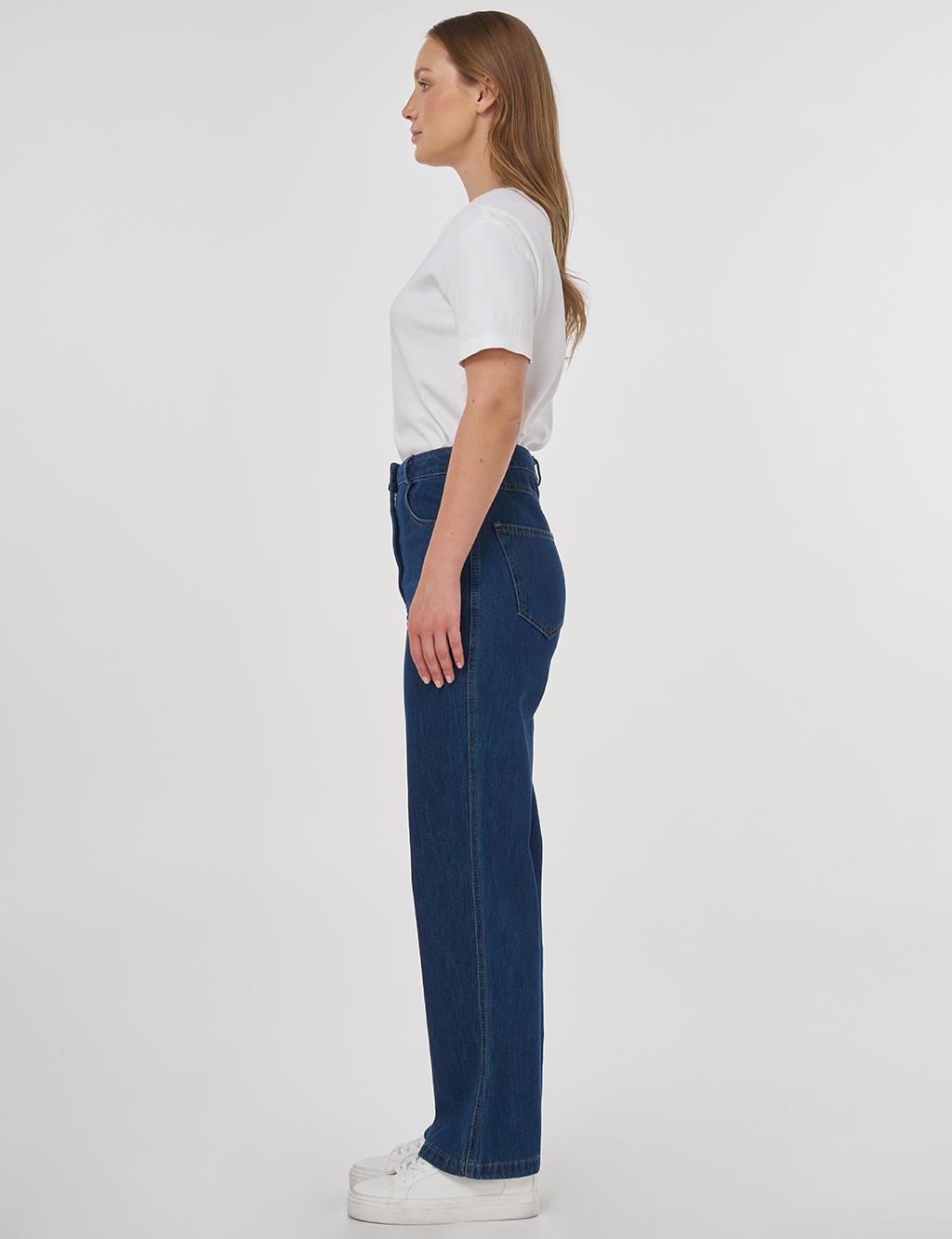 Wide Leg Denim Pantolon Lacivert