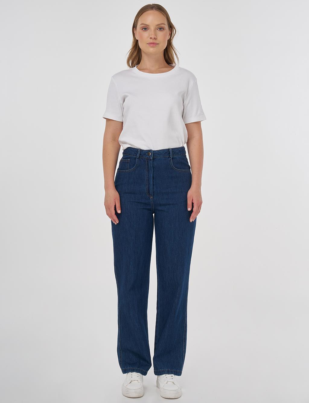 Wide Leg Denim Pantolon Lacivert