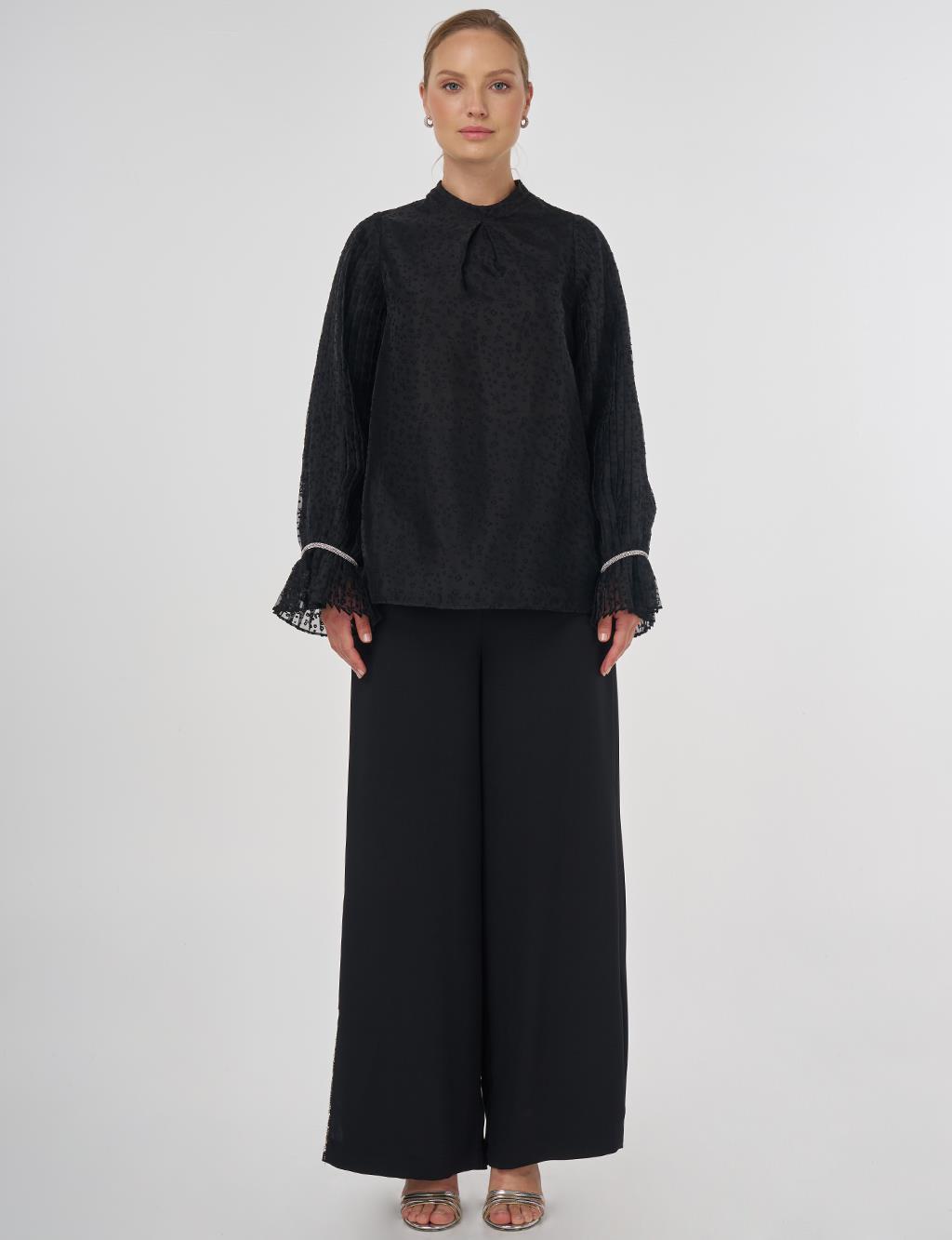 Stone-Embellished Elegant Blouse Black