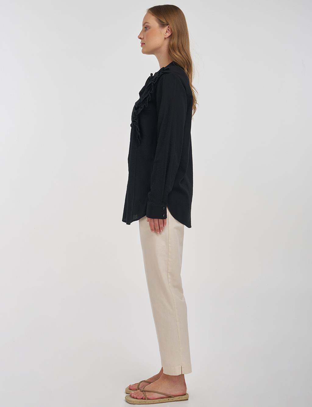 Ruffled Detail Cotton Tunic Poppy Black