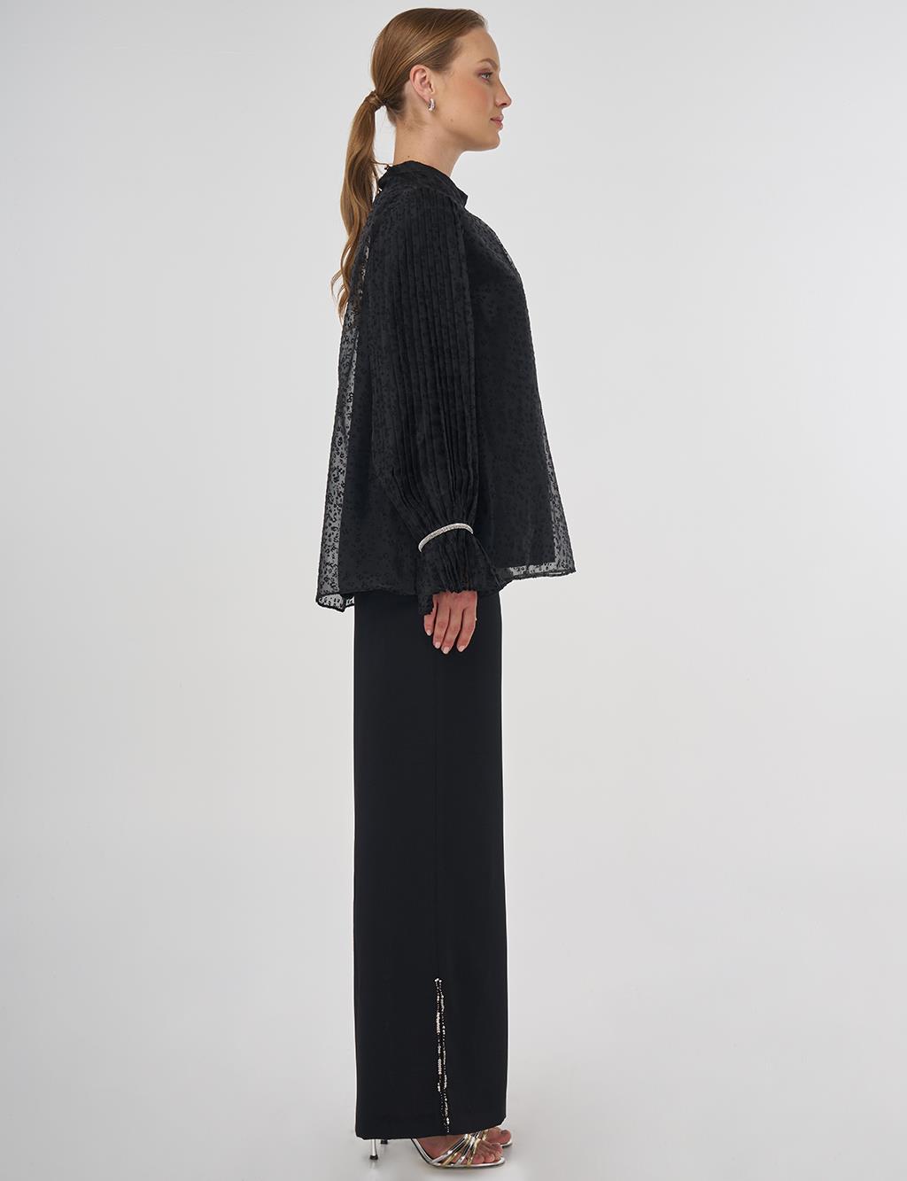 Stone-Embellished Elegant Blouse Black