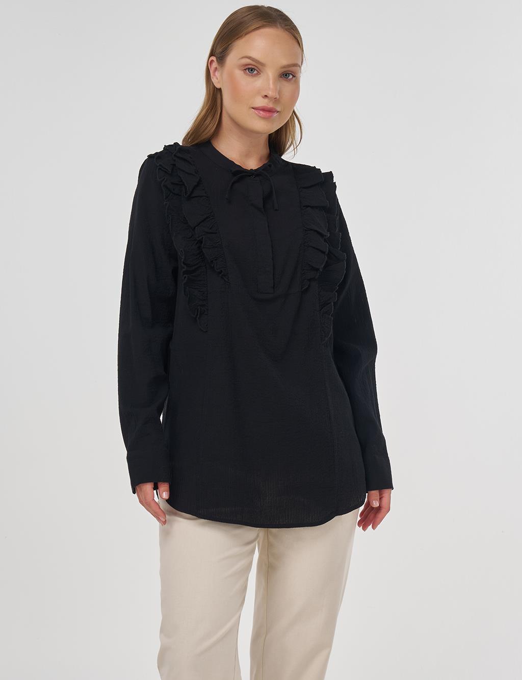 Ruffled Detail Cotton Tunic Poppy Black