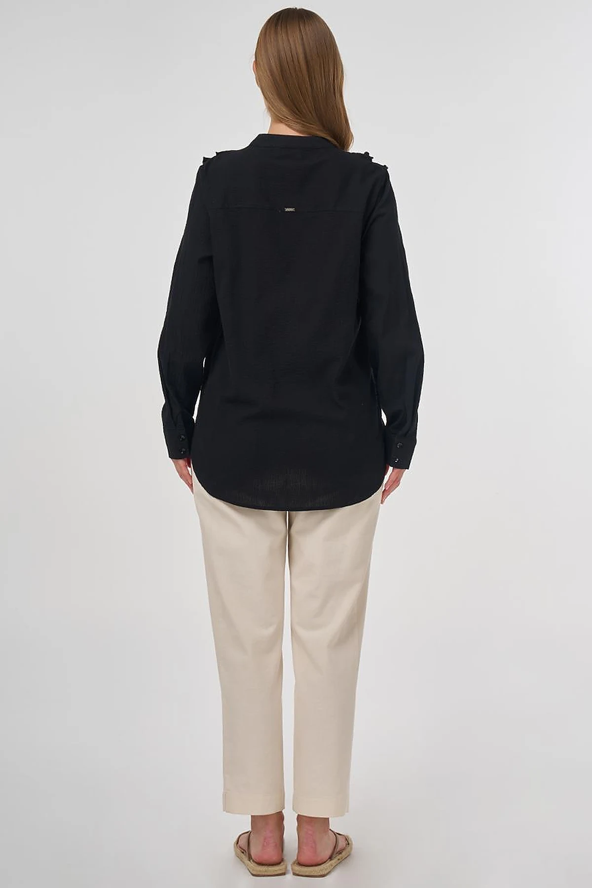 Ruffled Detail Cotton Tunic Poppy Black