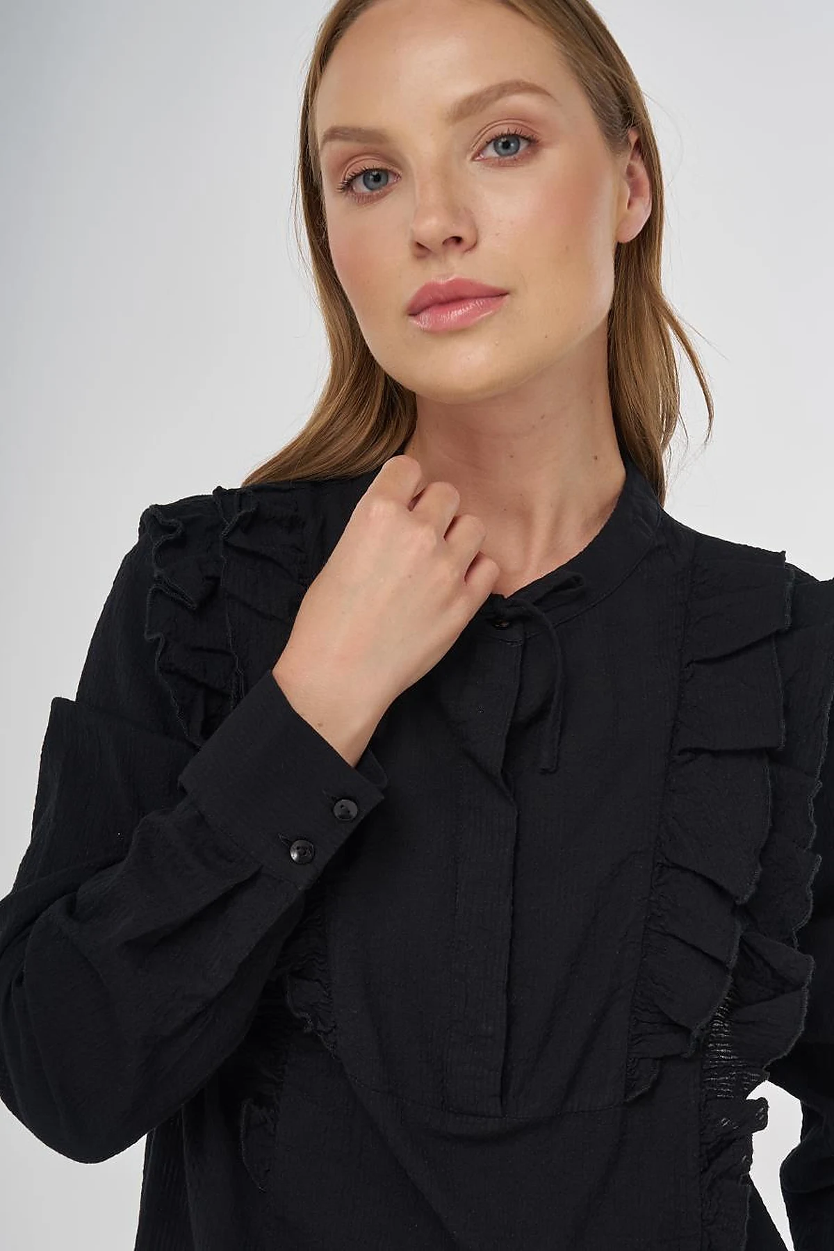 Ruffled Detail Cotton Tunic Poppy Black