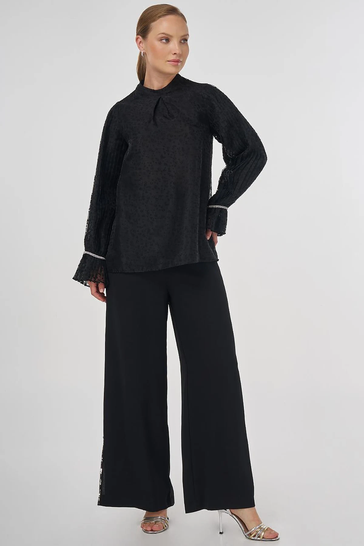Stone-Embellished Elegant Blouse Black