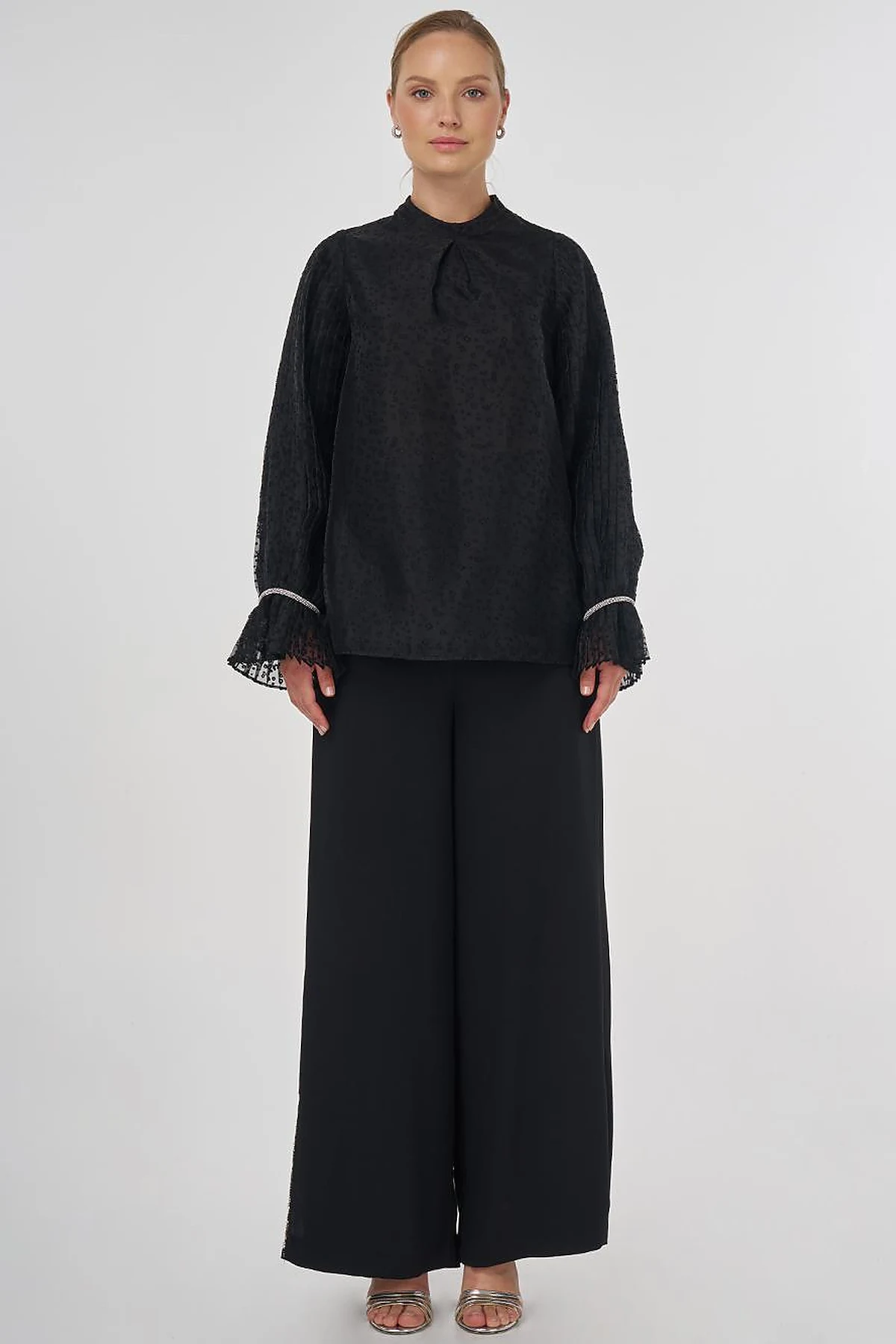 Stone-Embellished Elegant Blouse Black