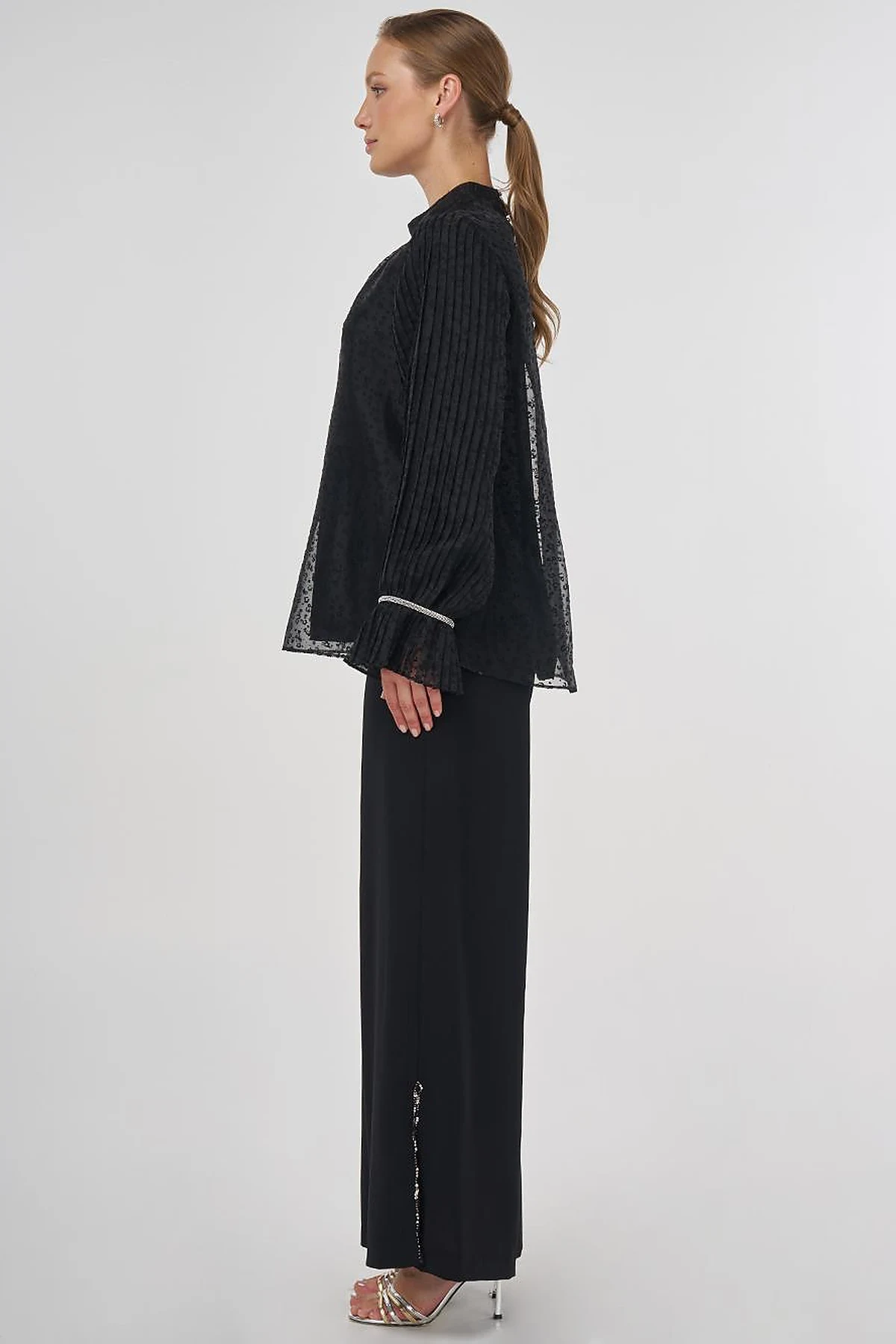 Stone-Embellished Elegant Blouse Black