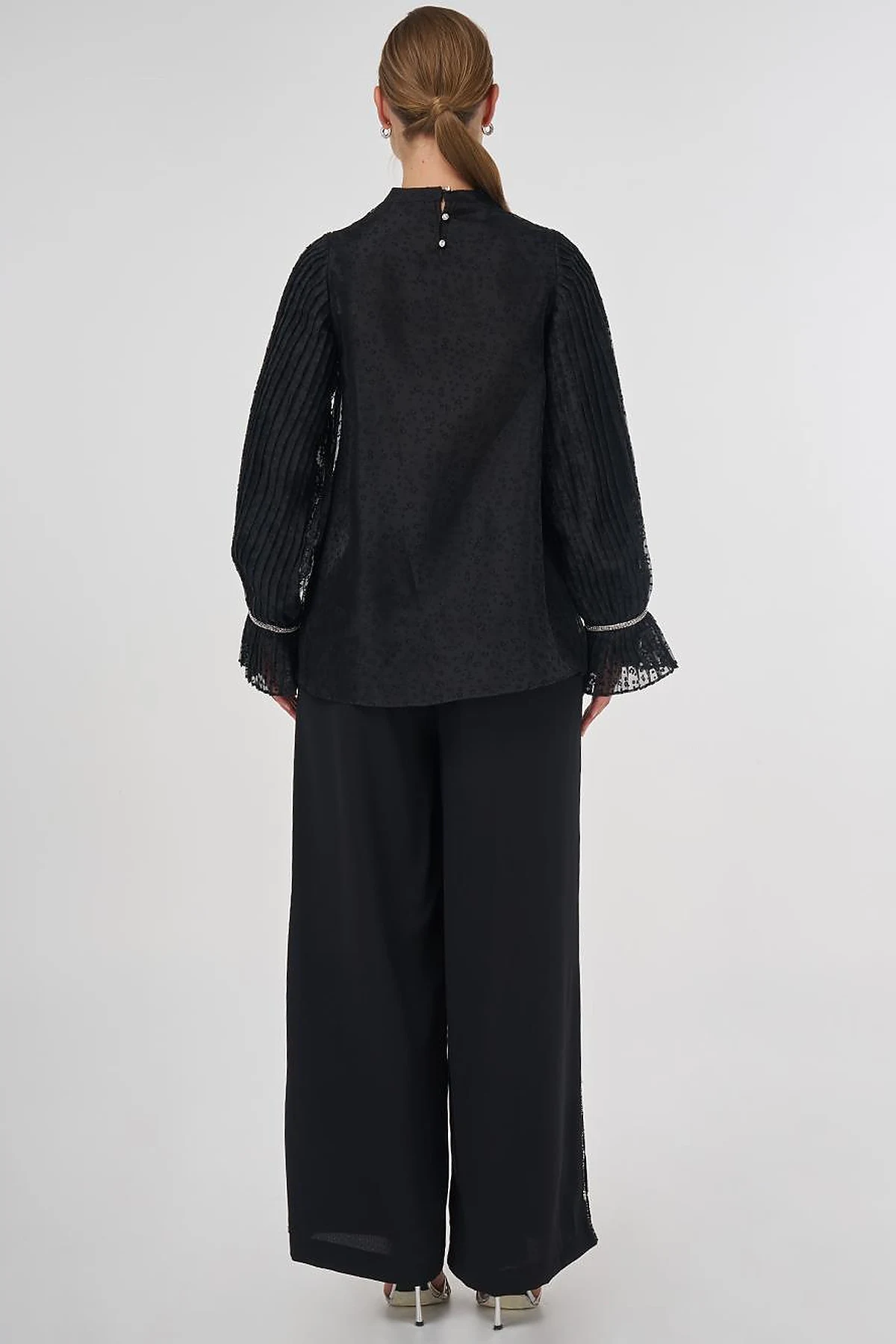 Stone-Embellished Elegant Blouse Black