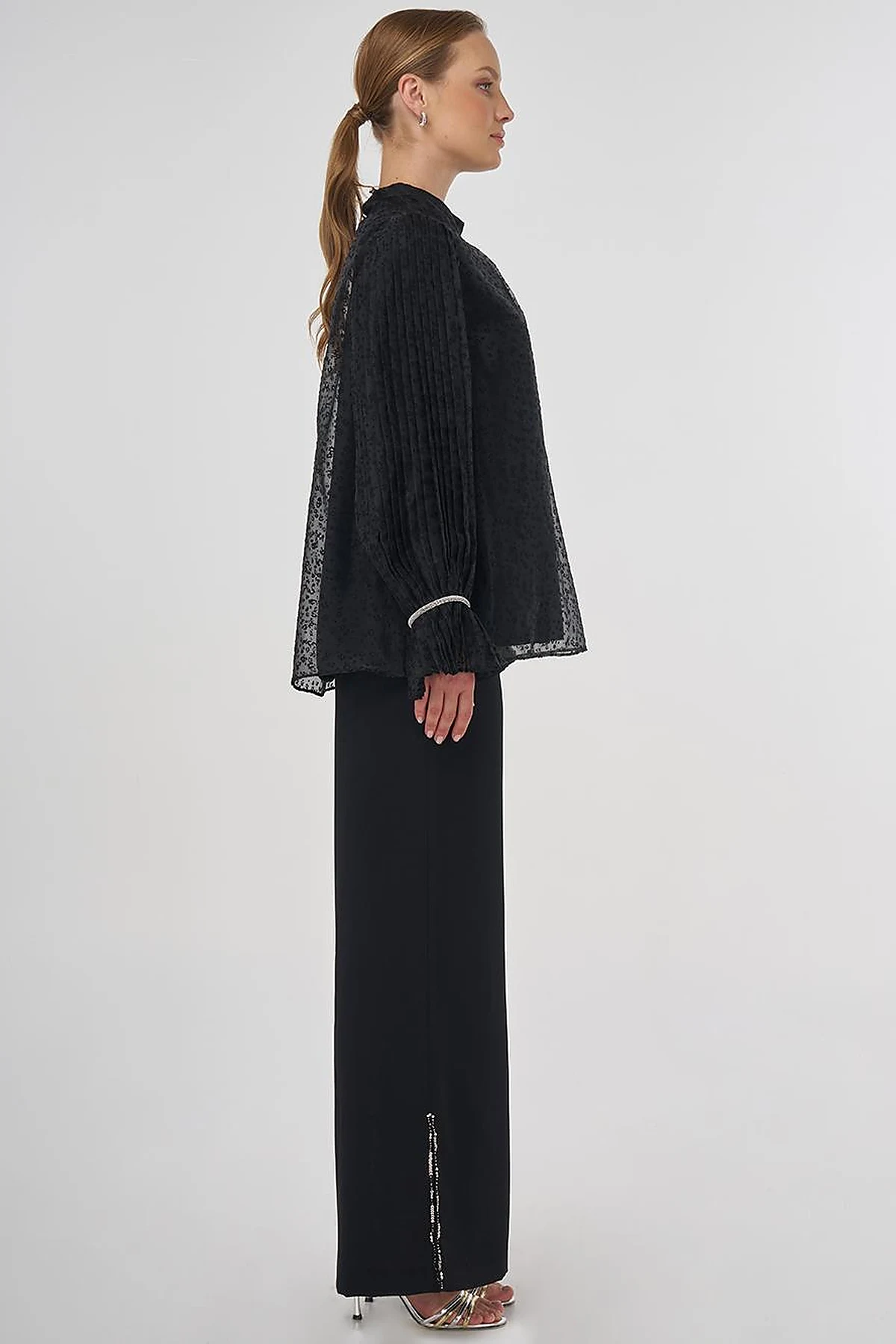 Stone-Embellished Elegant Blouse Black
