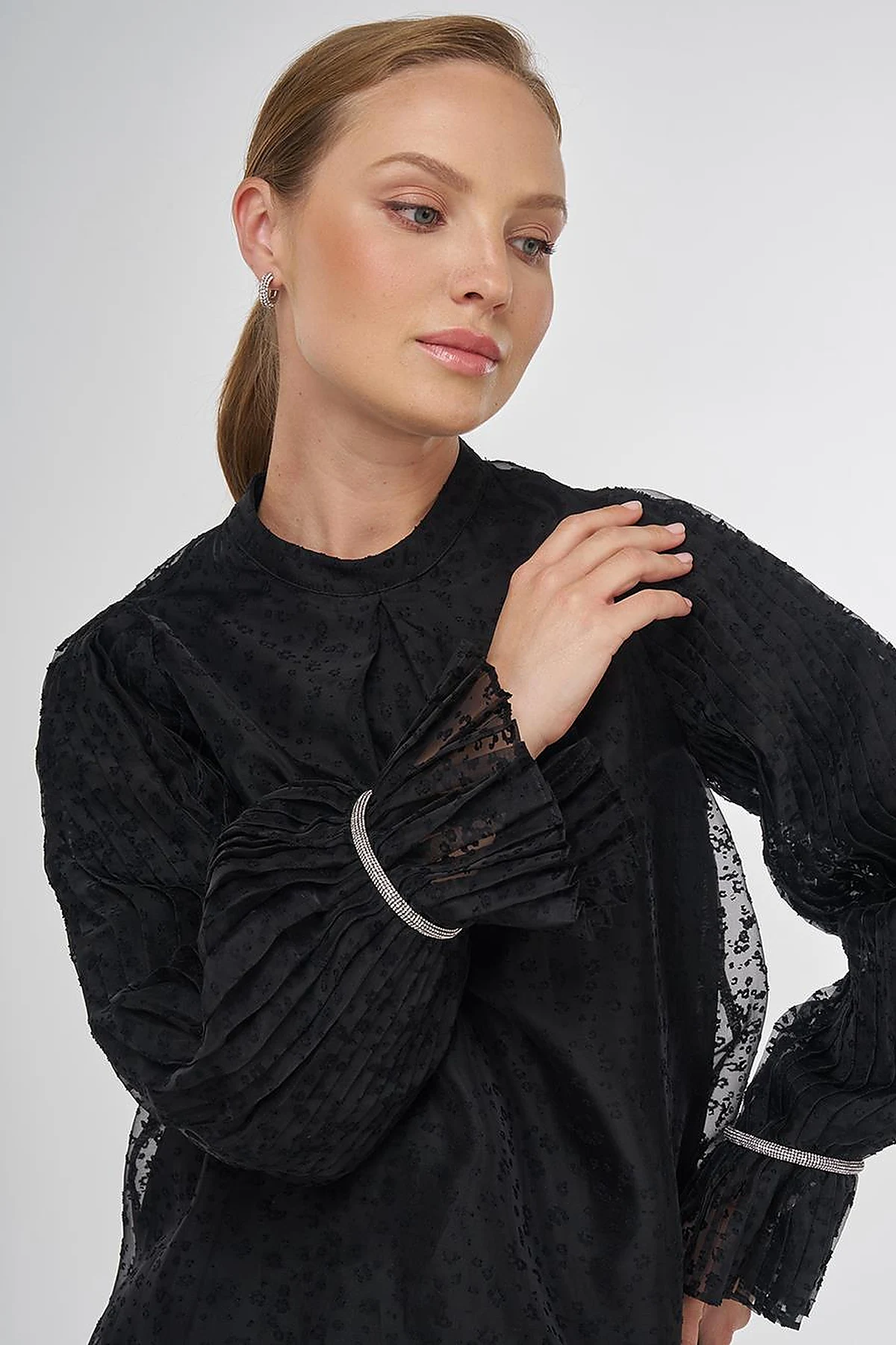 Stone-Embellished Elegant Blouse Black