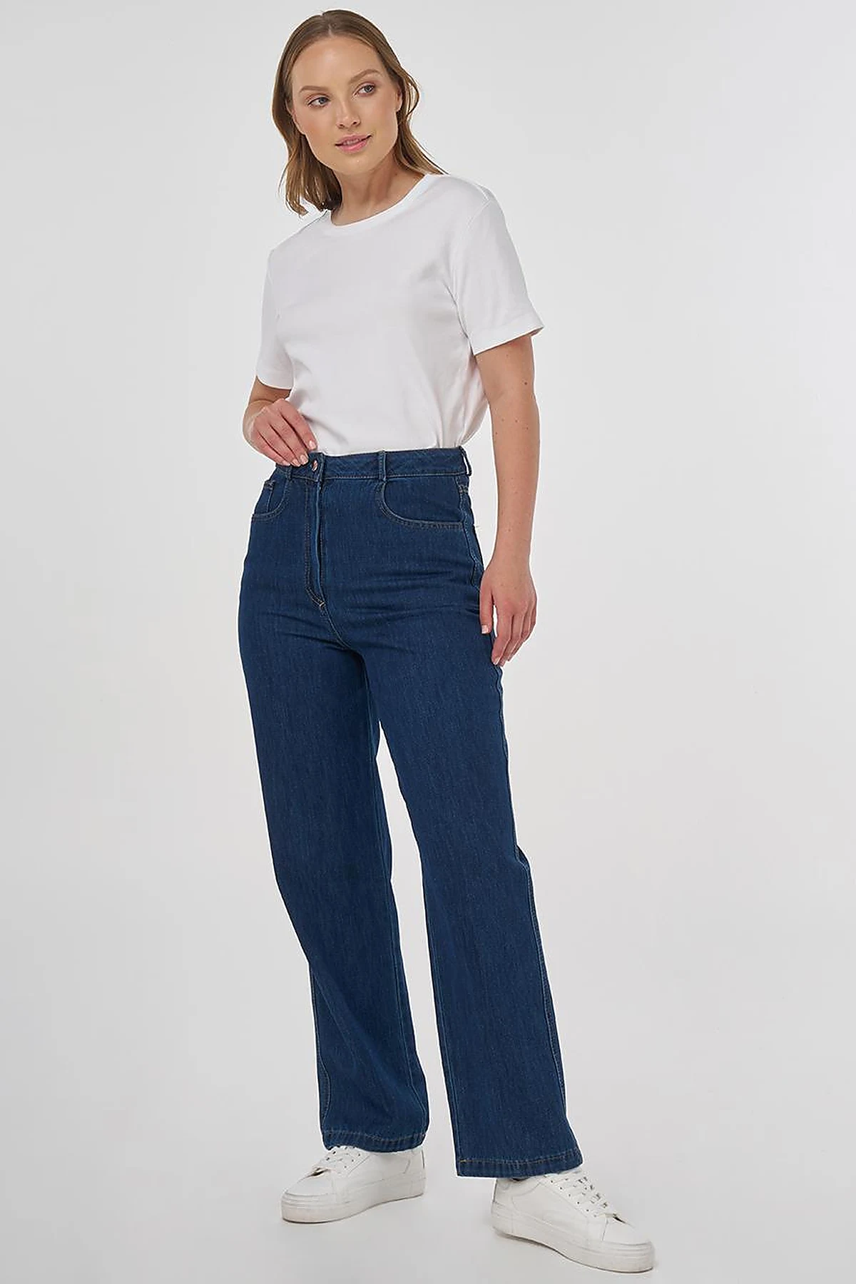 Wide Leg Denim Pants Navy Blue