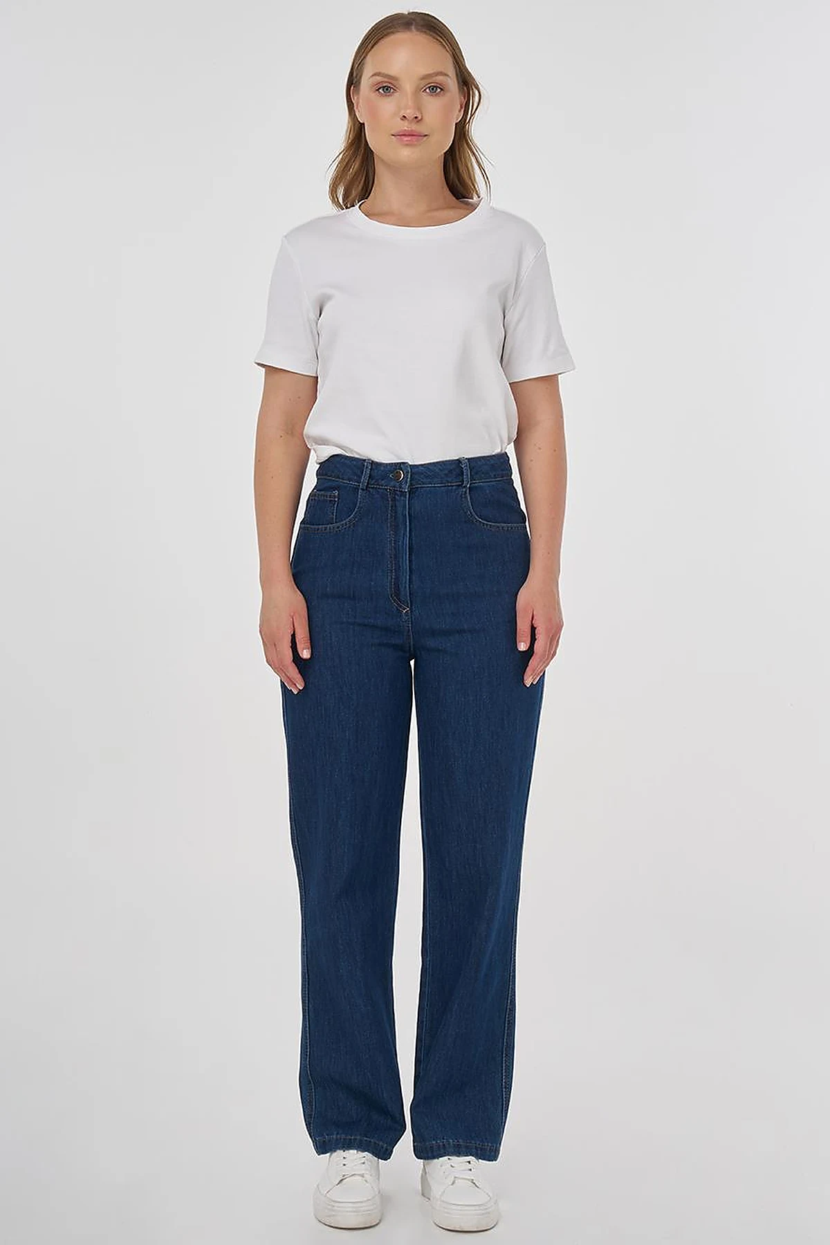 Wide Leg Denim Pants Navy Blue