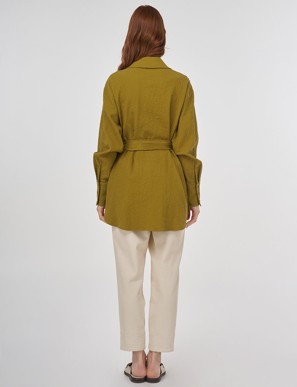 Belted Pleated Tunic in Khaki