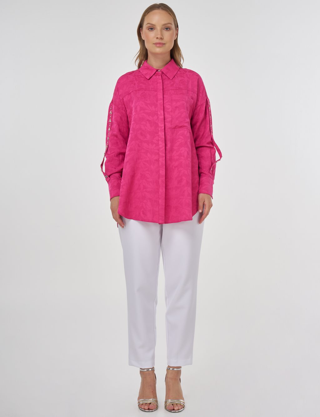 Embroidered Detail Viscose Tunic Fuchsia