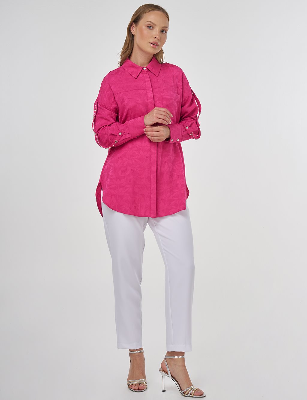 Embroidered Detail Viscose Tunic Fuchsia
