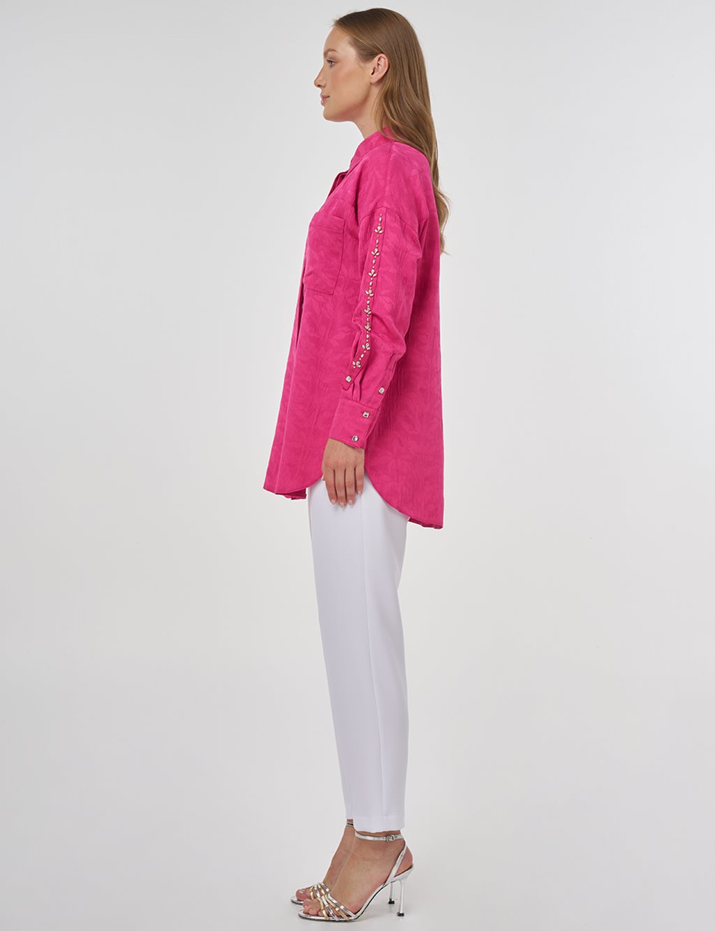 Embroidered Detail Viscose Tunic Fuchsia