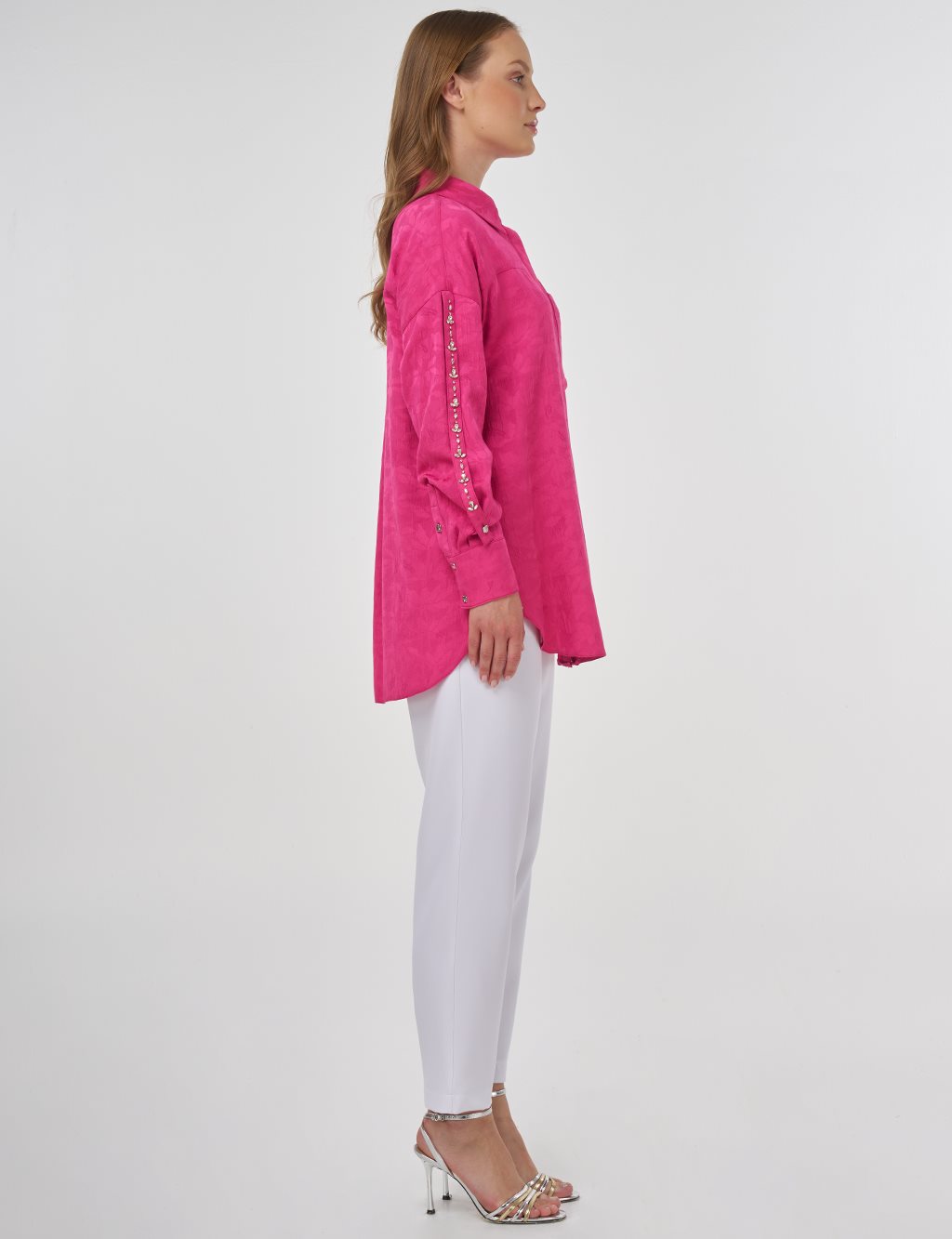 Embroidered Detail Viscose Tunic Fuchsia