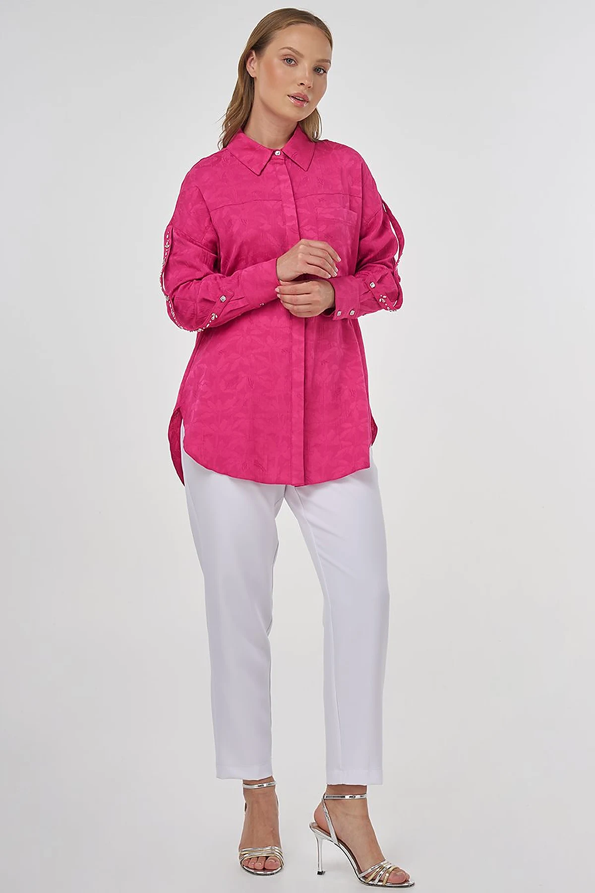 Embroidered Detail Viscose Tunic Fuchsia